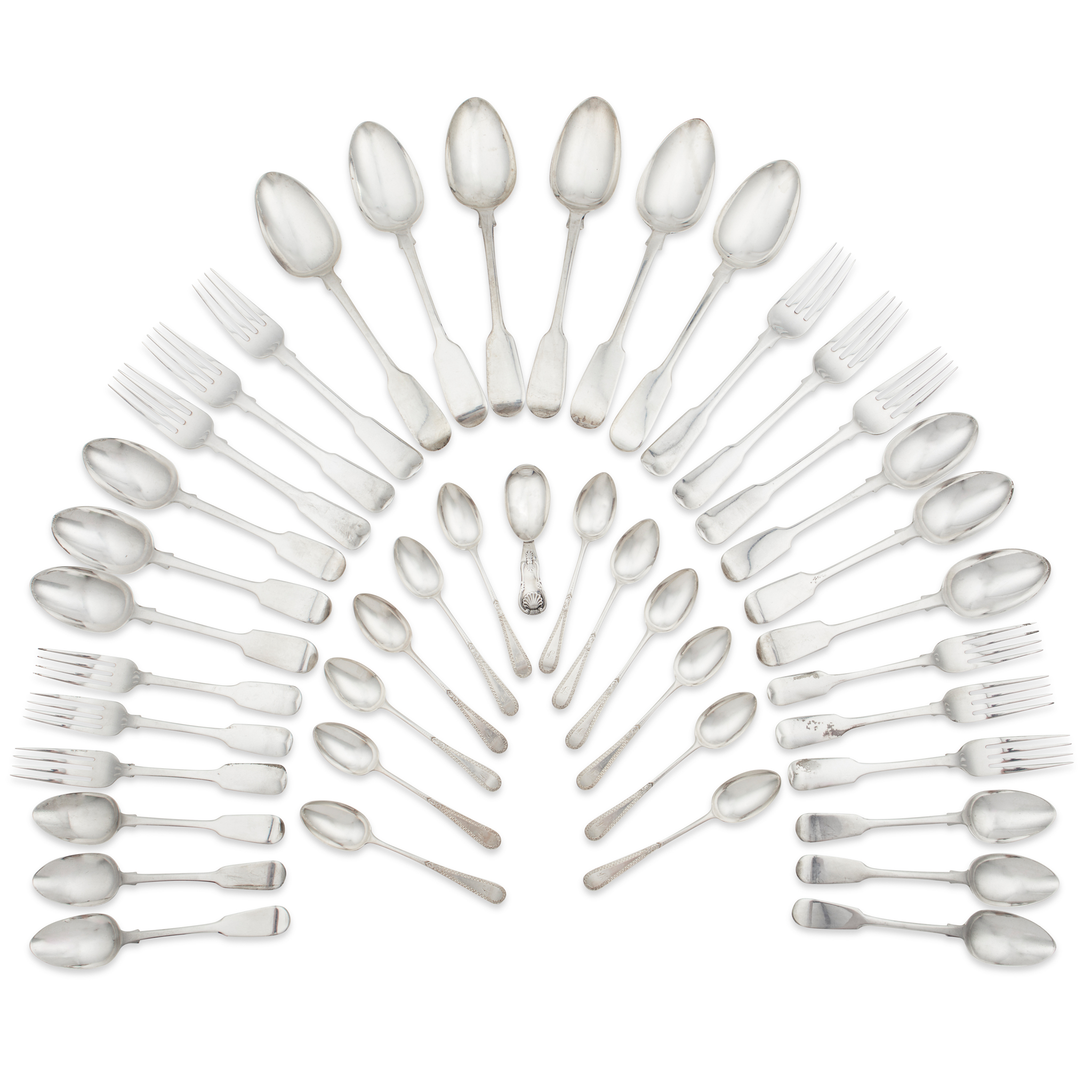 A matched suite of Fiddle pattern flatware