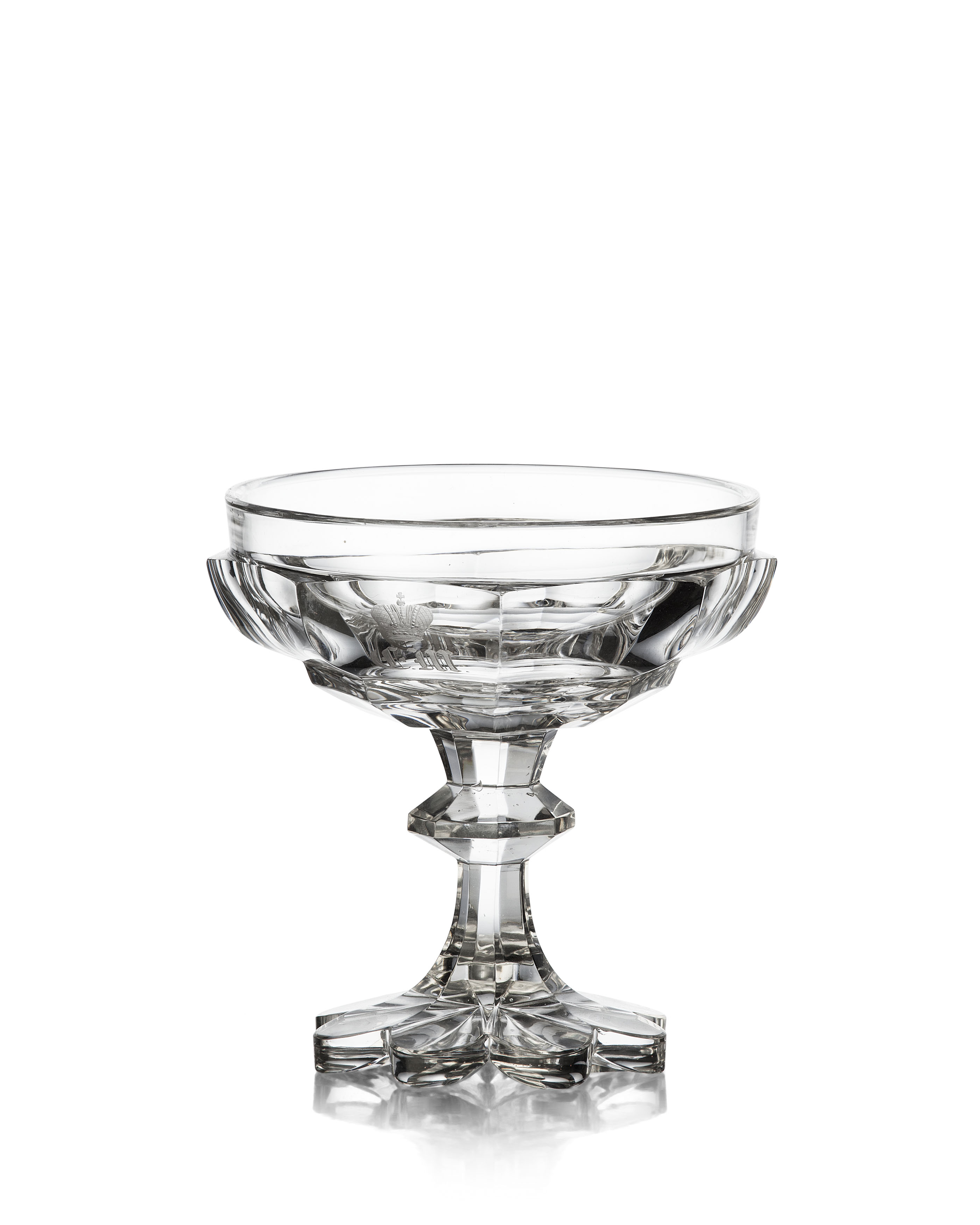 SEVEN RUSSIAN IMPERIAL GLASS WORKS DESSERT GLASSES FROM A BANQUET SERVICE