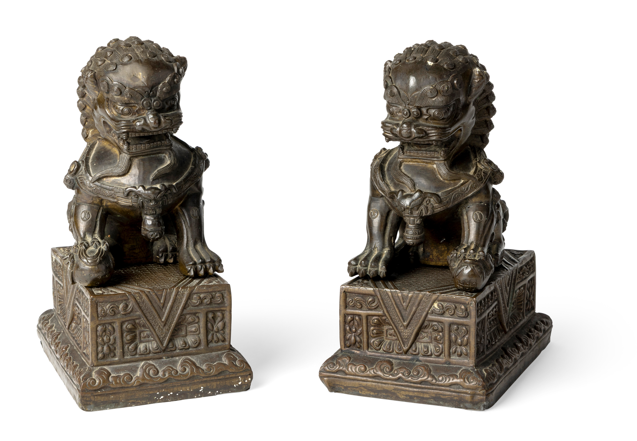 PAIR OF CHINESE BRONZE BUDDHIST LIONS