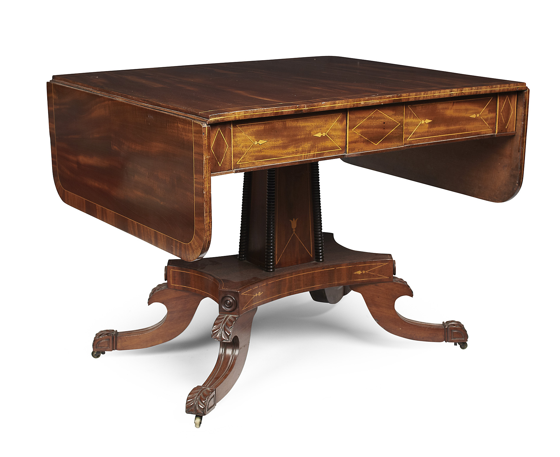 SCOTTISH REGENCY MAHOGANY CROSSBANDED AND INLAID SOFA TABLE