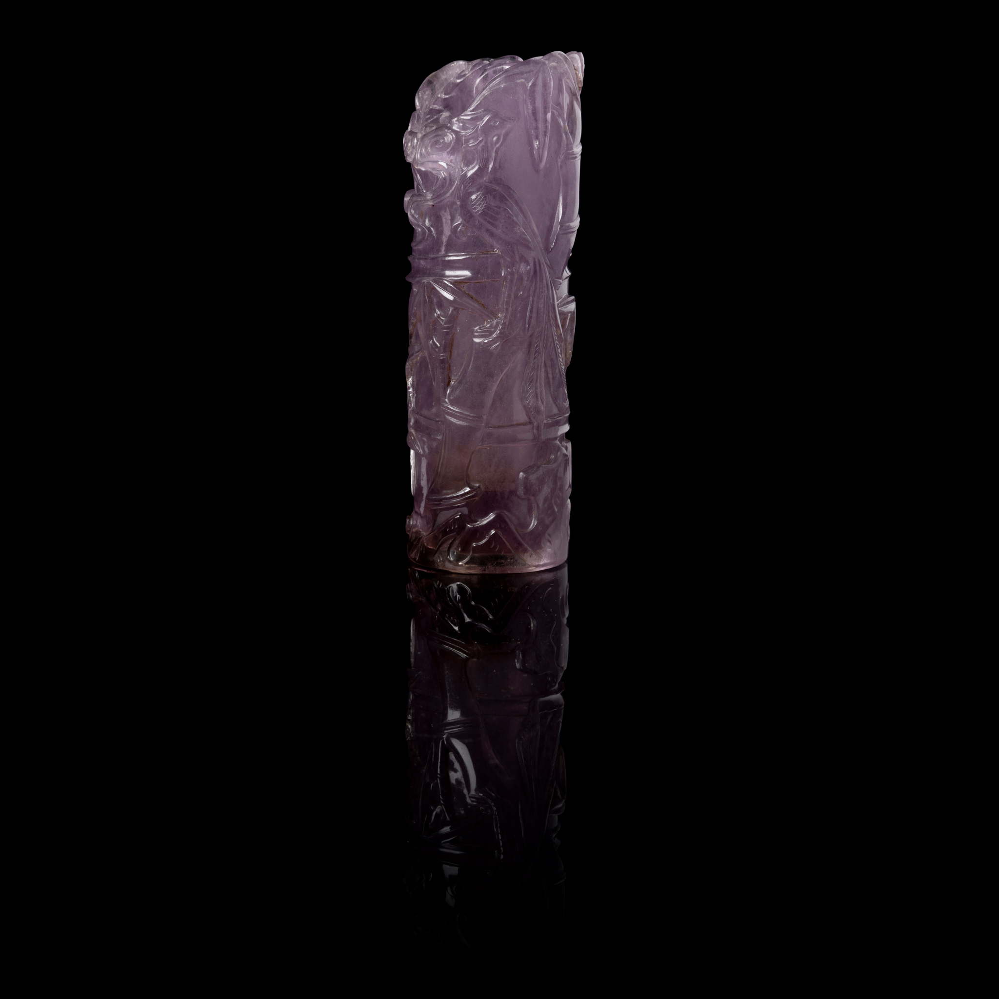 CHINESE AMETHYST QUARTZ 'BAMBOO' BRUSH HOLDER