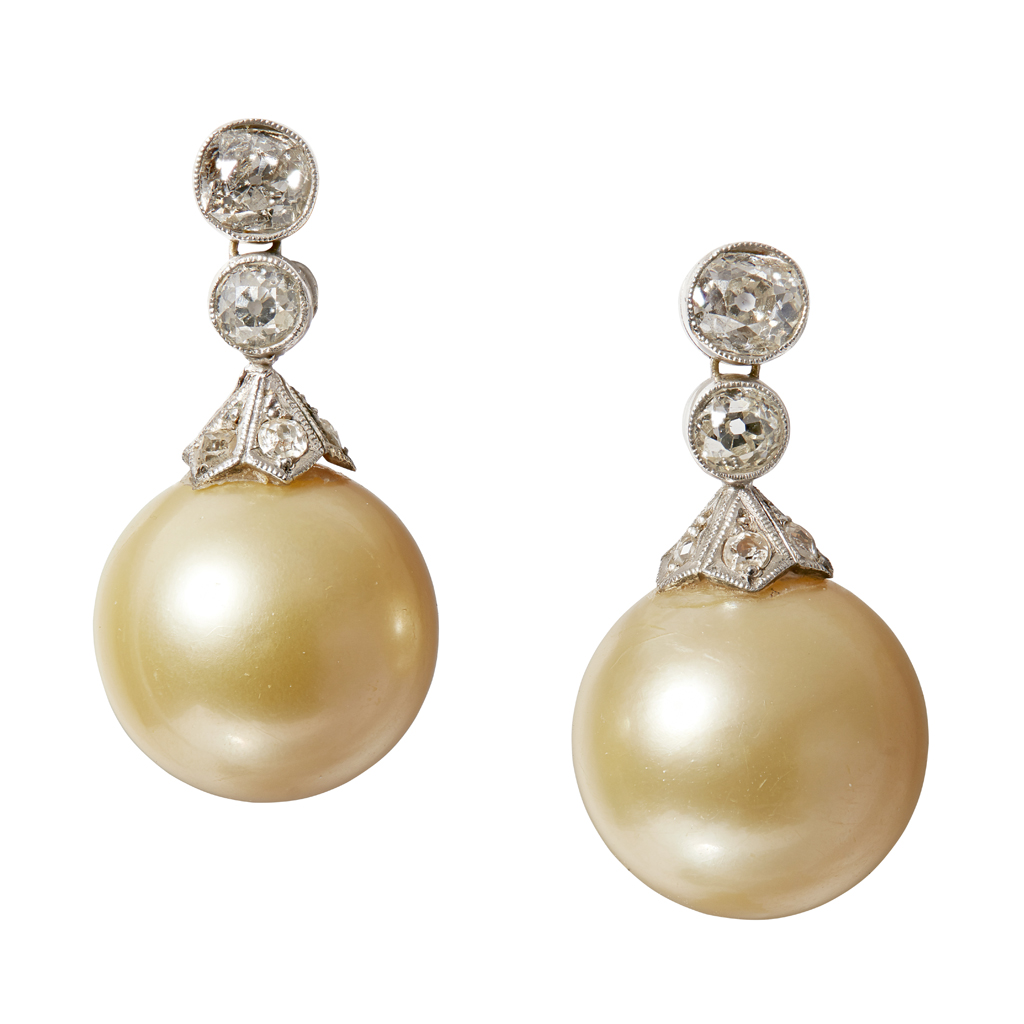 A pair of South Sea cultured pearl and diamond set earrings