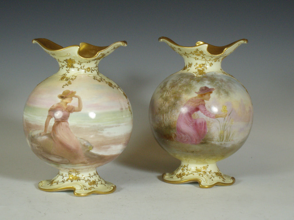 Two similar Doulton Burslem ovoid painted vases