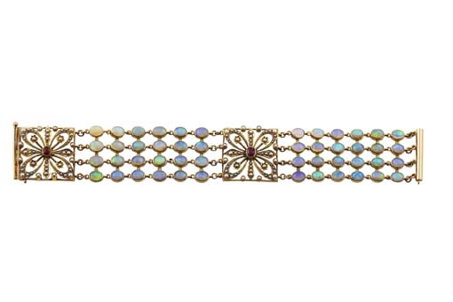 An Edwardian 15ct gold mounted multi-gem set bracelet,