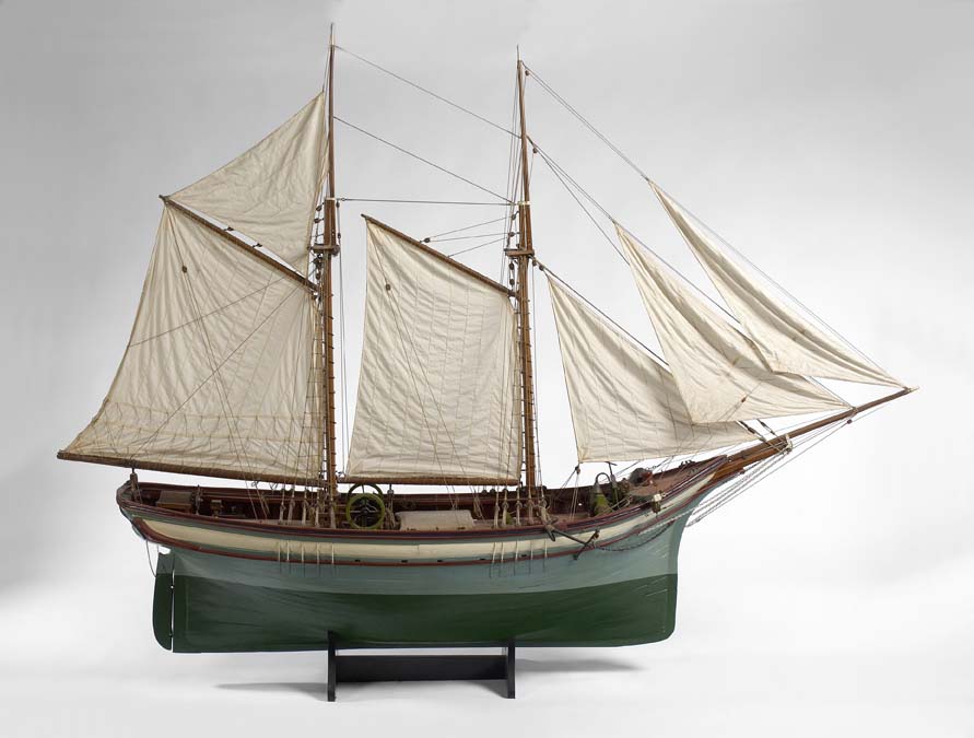 A painted pine ship model of a Mediterranean trading vessel