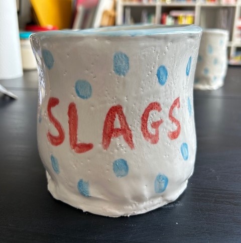 HAND-PAINTED CERAMIC VASE, BY JOE LYCETT