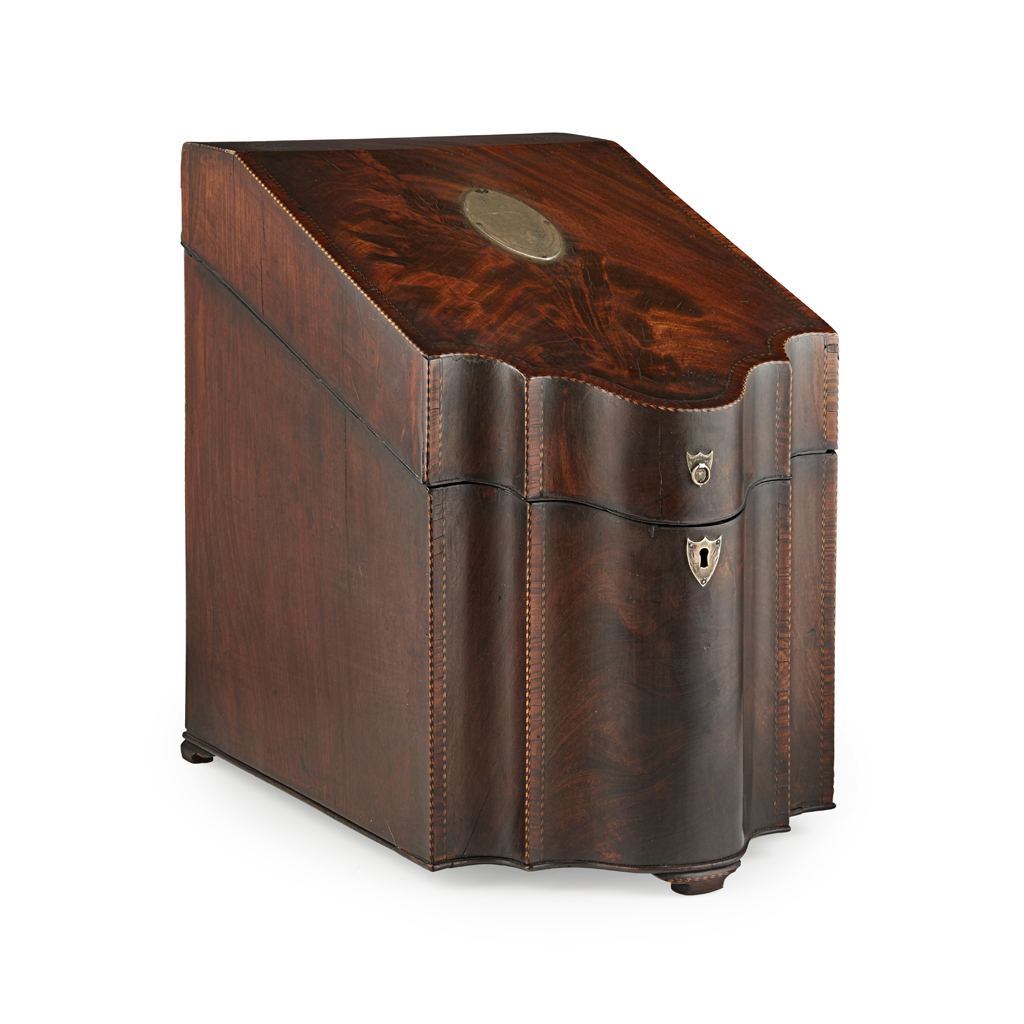 A FINE GEORGE III SILVER-MOUNTED MAHOGANY KNIFE BOX