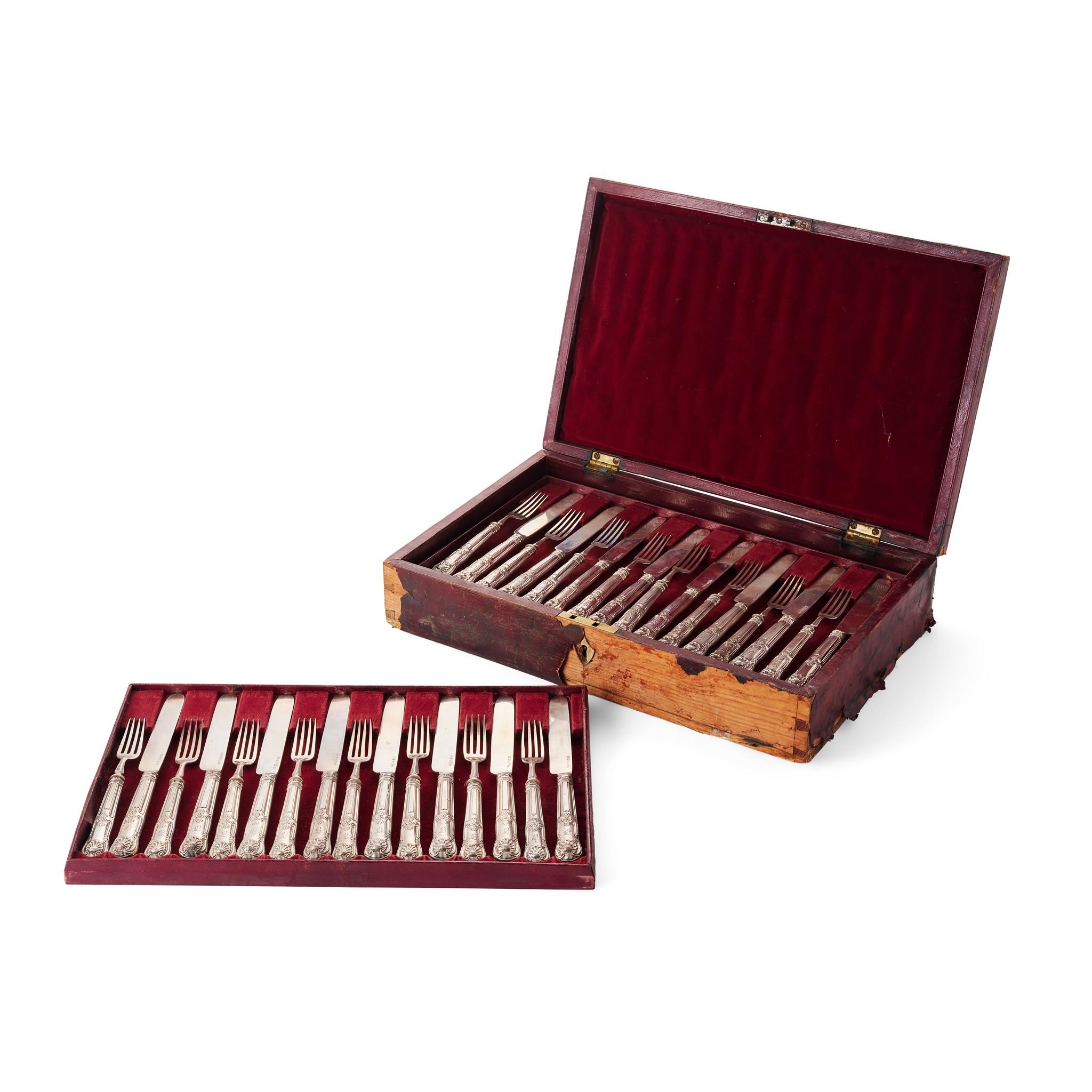 A WILLIAM IV CASED SET OF TWENTY-FOUR FRUIT KNIVES AND FORKS