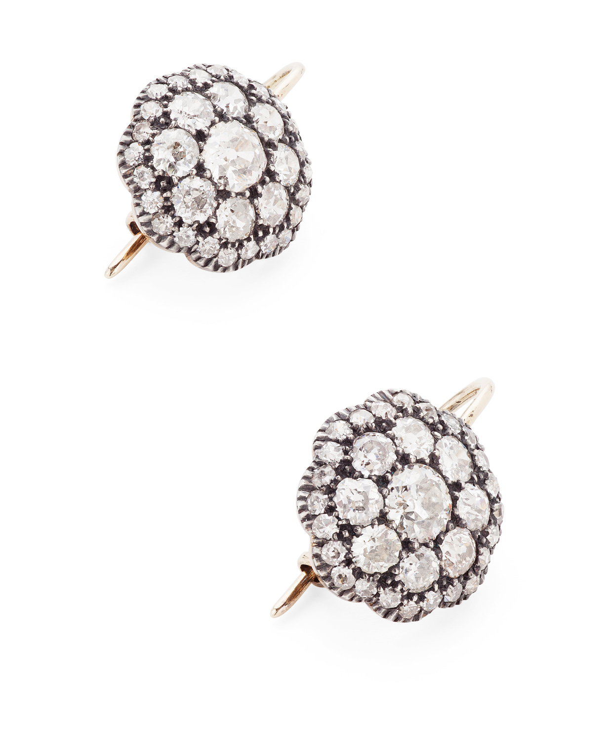 A pair of Victorian diamond floral cluster earrings