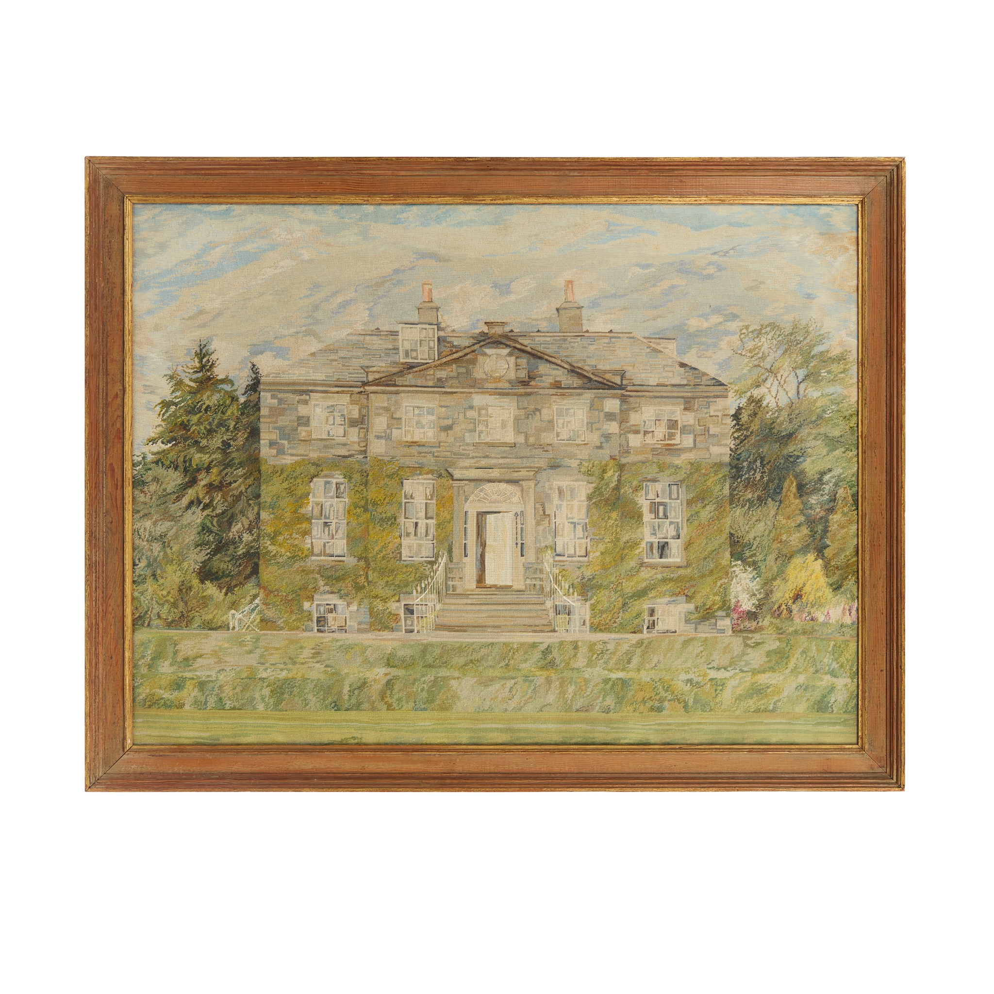 A LARGE SCOTTISH NEEDLEWORK PANEL OF A COUNTRY HOUSE