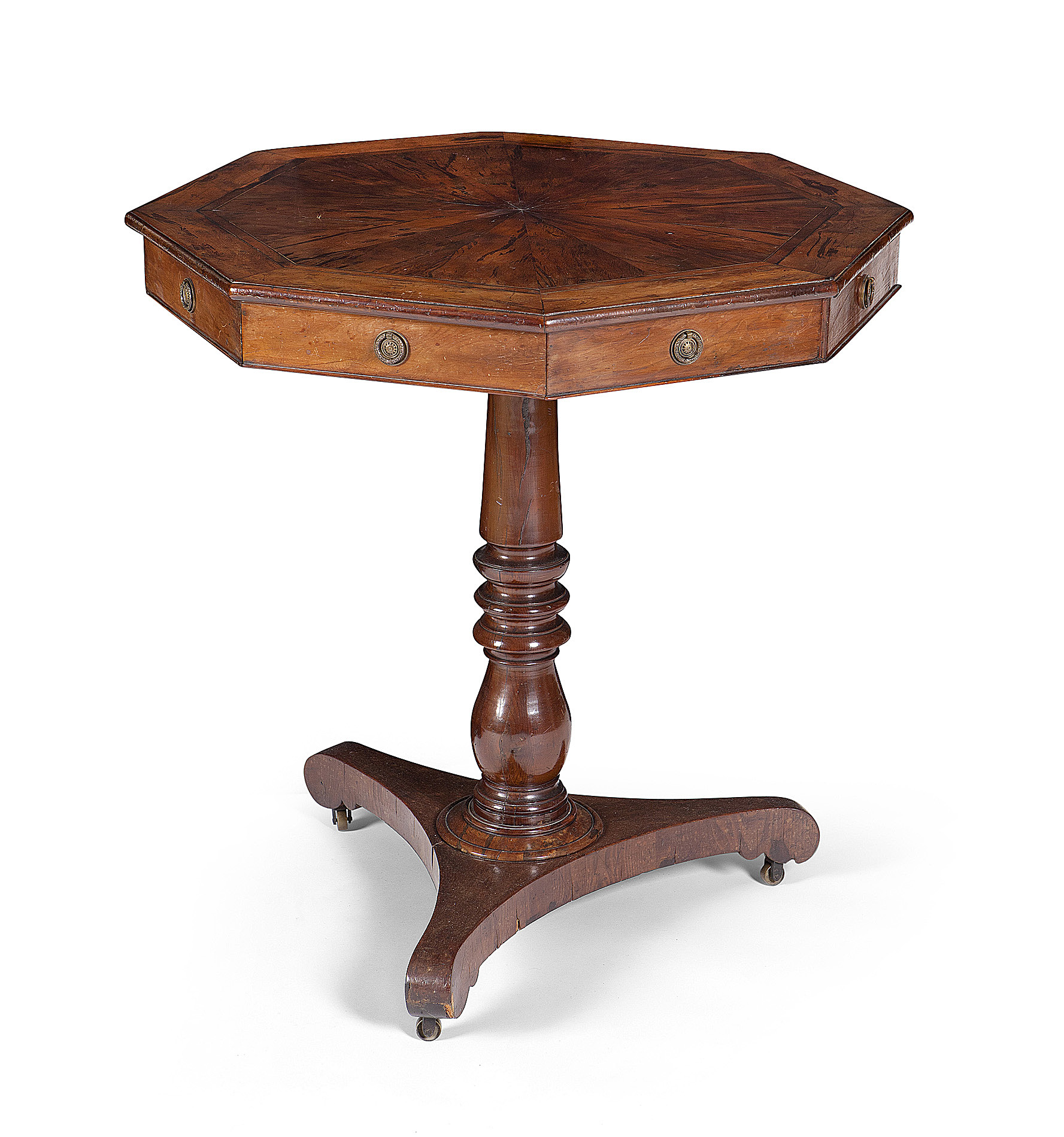 CONTINENTAL OCTAGONAL CROSSBANDED ROSEWOOD AND OLIVEWOOD CENTRE TABLE
