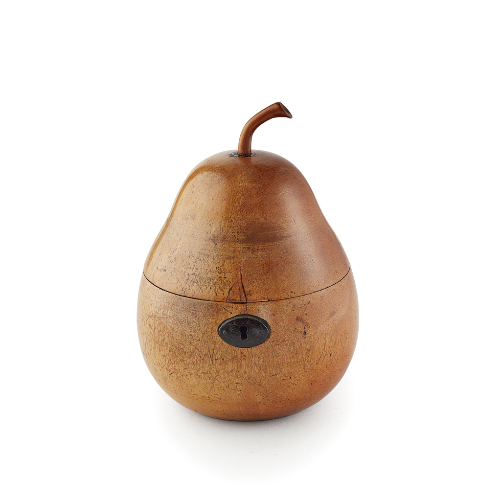 GEORGE III FRUITWOOD PEAR-SHAPED TEA CADDY