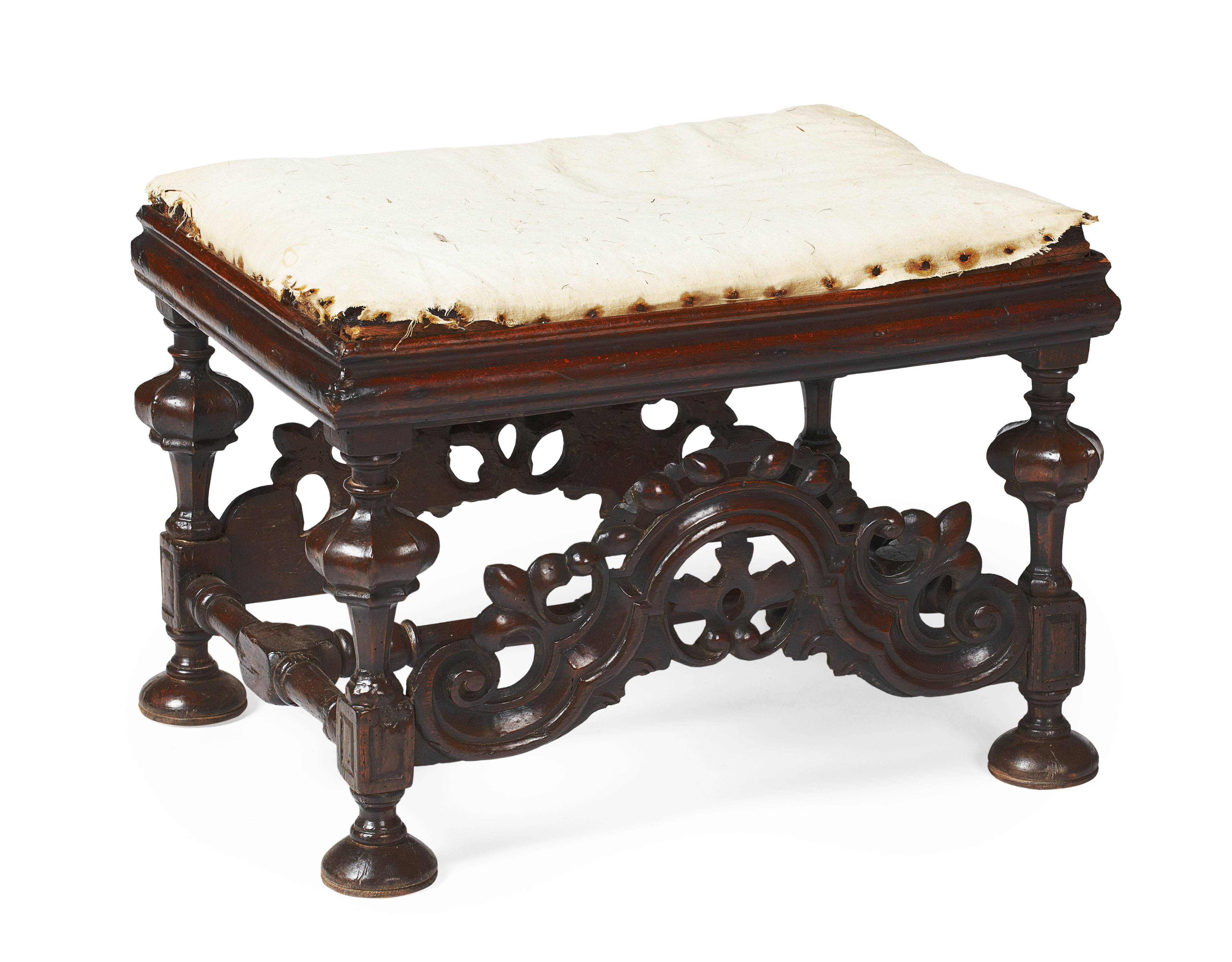 WILLIAM & MARY WALNUT UPHOLSTERED STOOL