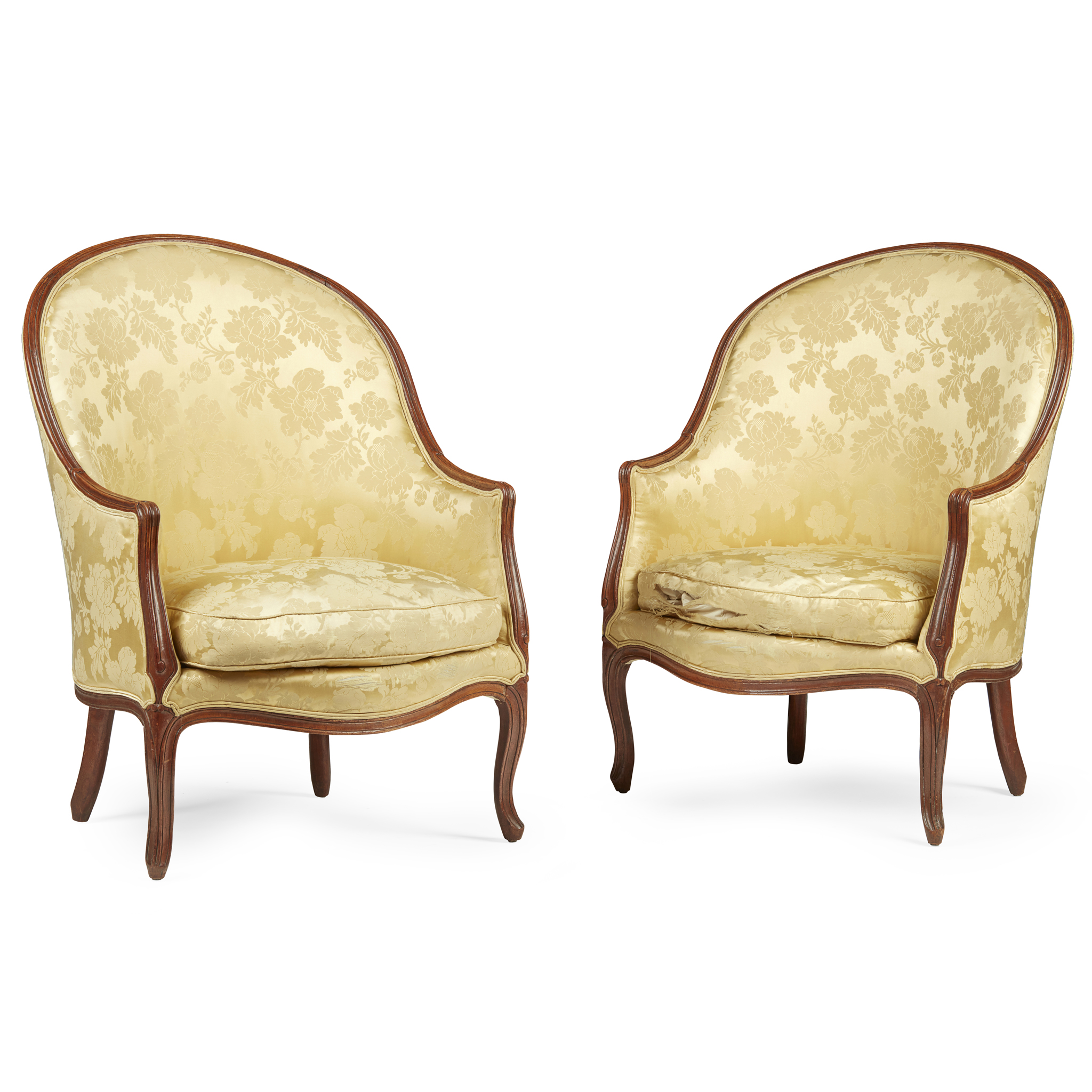 PAIR OF GEORGE III MAHOGANY FRAMED BERGERES
