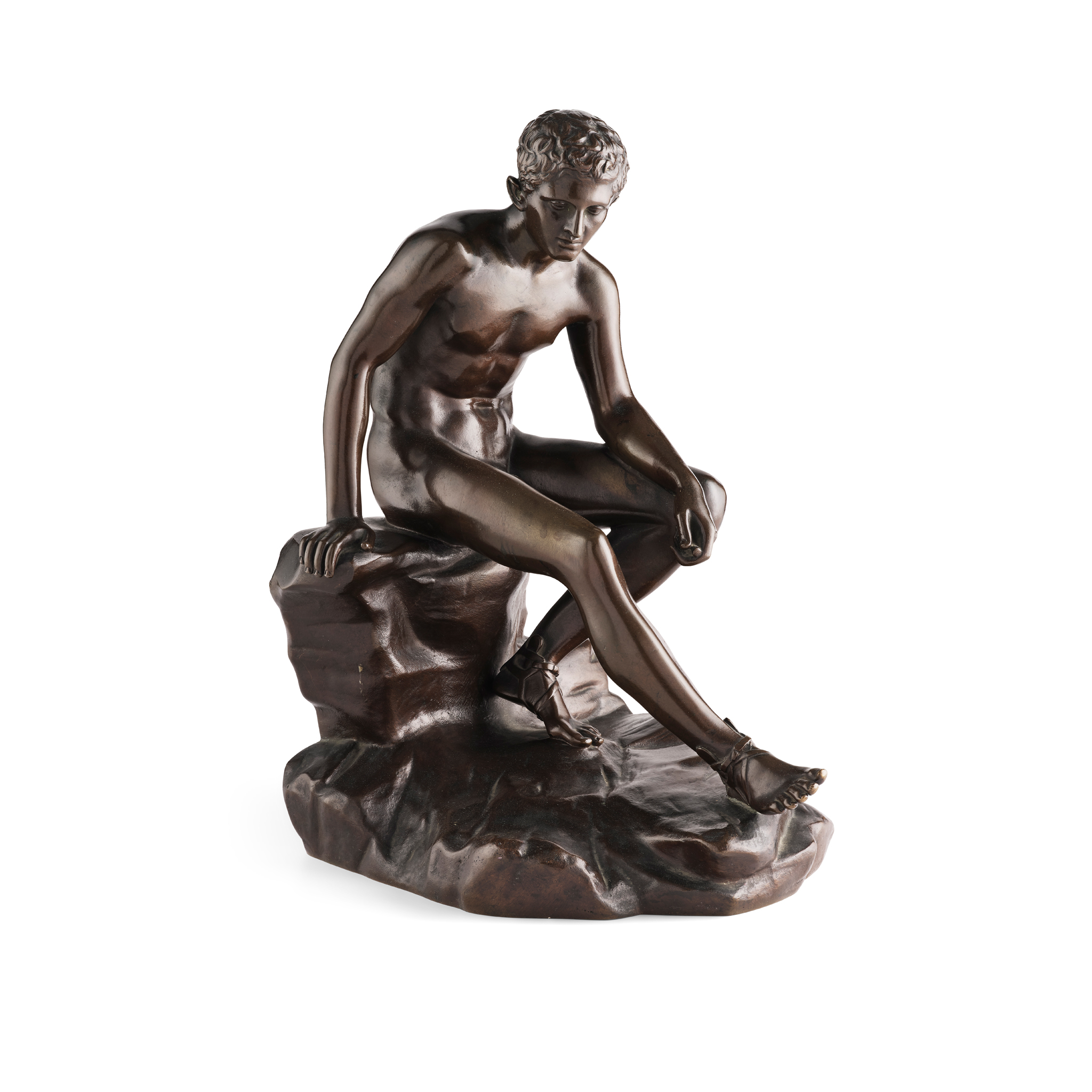FRENCH BRONZE FIGURE OF SEATED HERMES, AFTER THE ANTIQUE