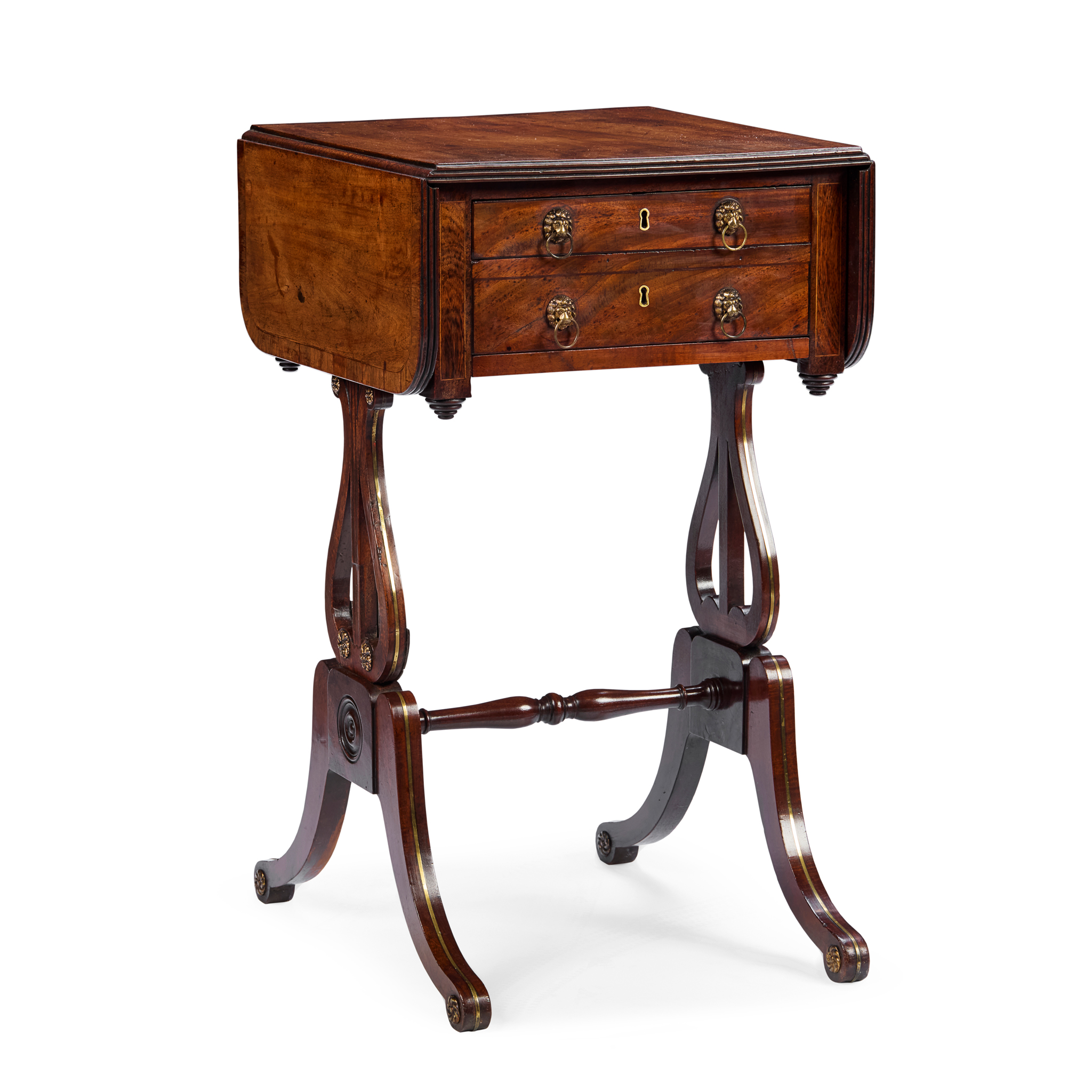 REGENCY MAHOGANY AND BRASS INLAID WORK TABLE