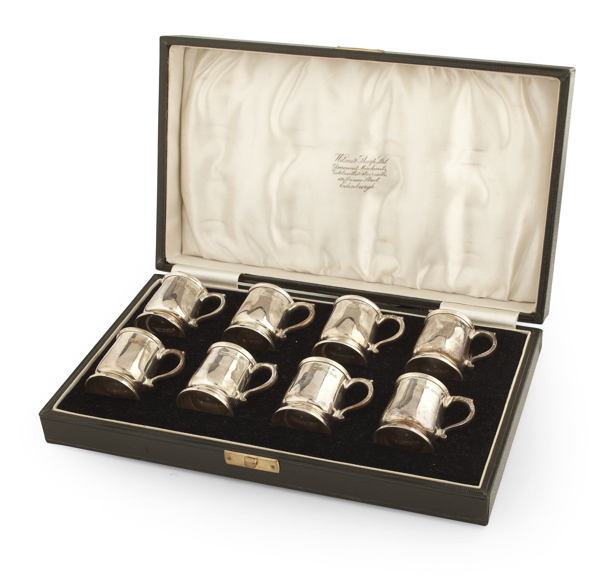 A cased set of miniature baluster tot measures