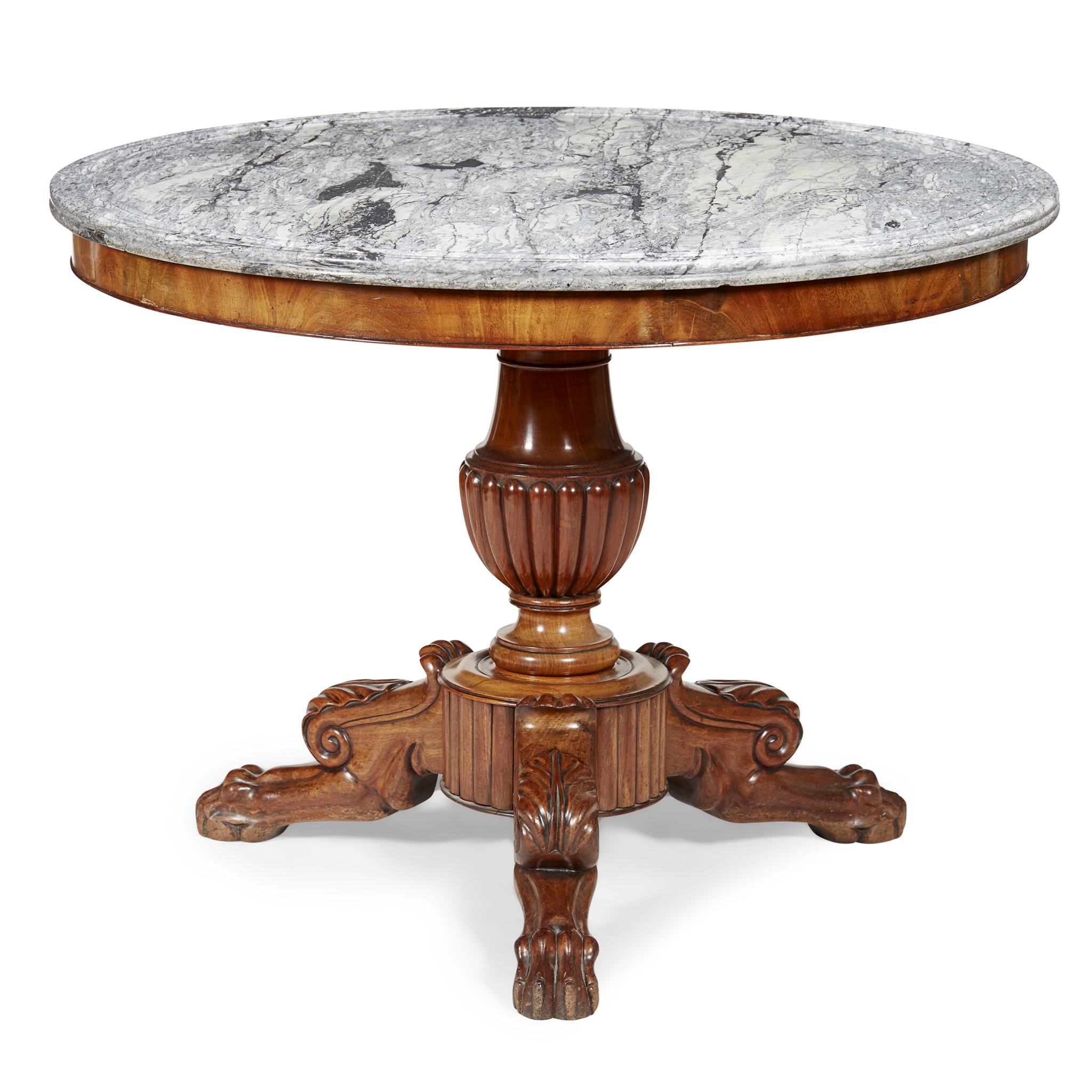 GEORGE IV WALNUT MARBLE TOPPED CENTRE TABLE