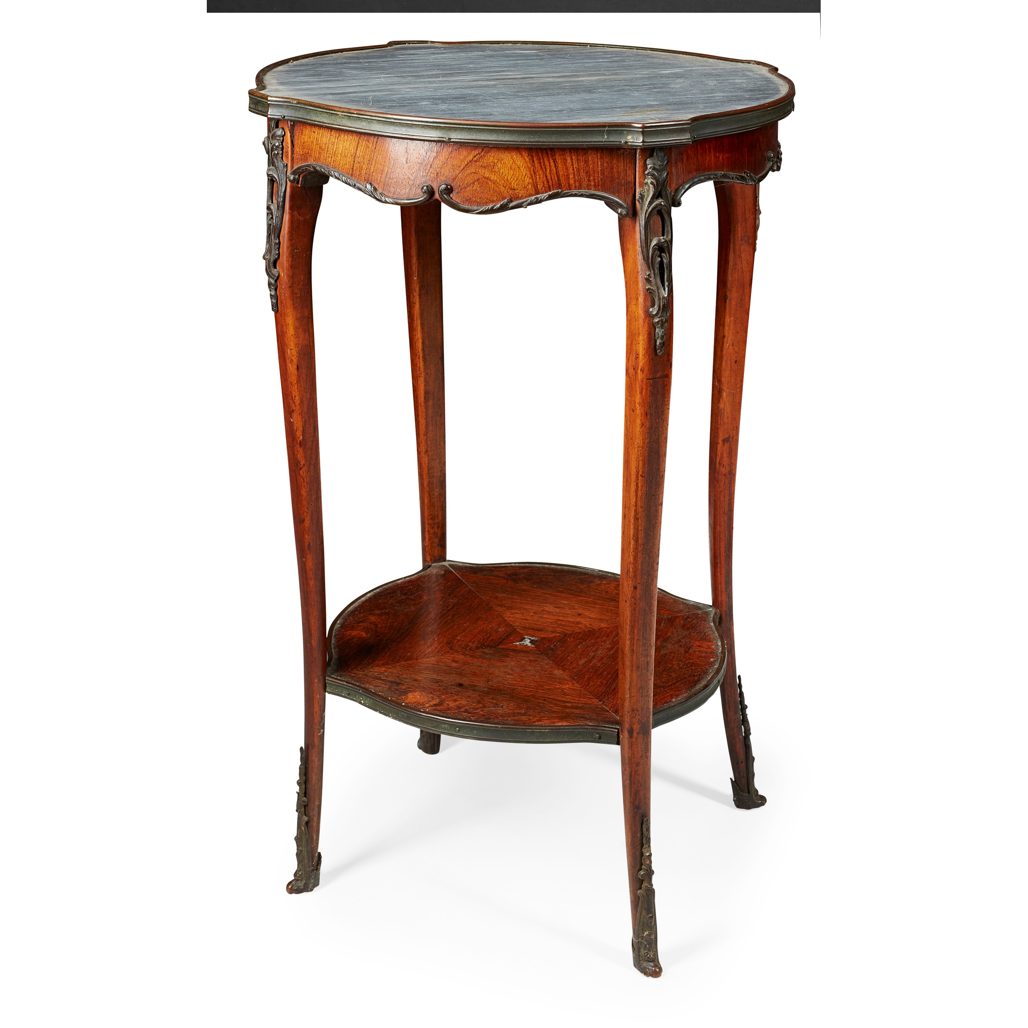 FRENCH KINGWOOD AND MARBLE BOUILLOTTE TABLE