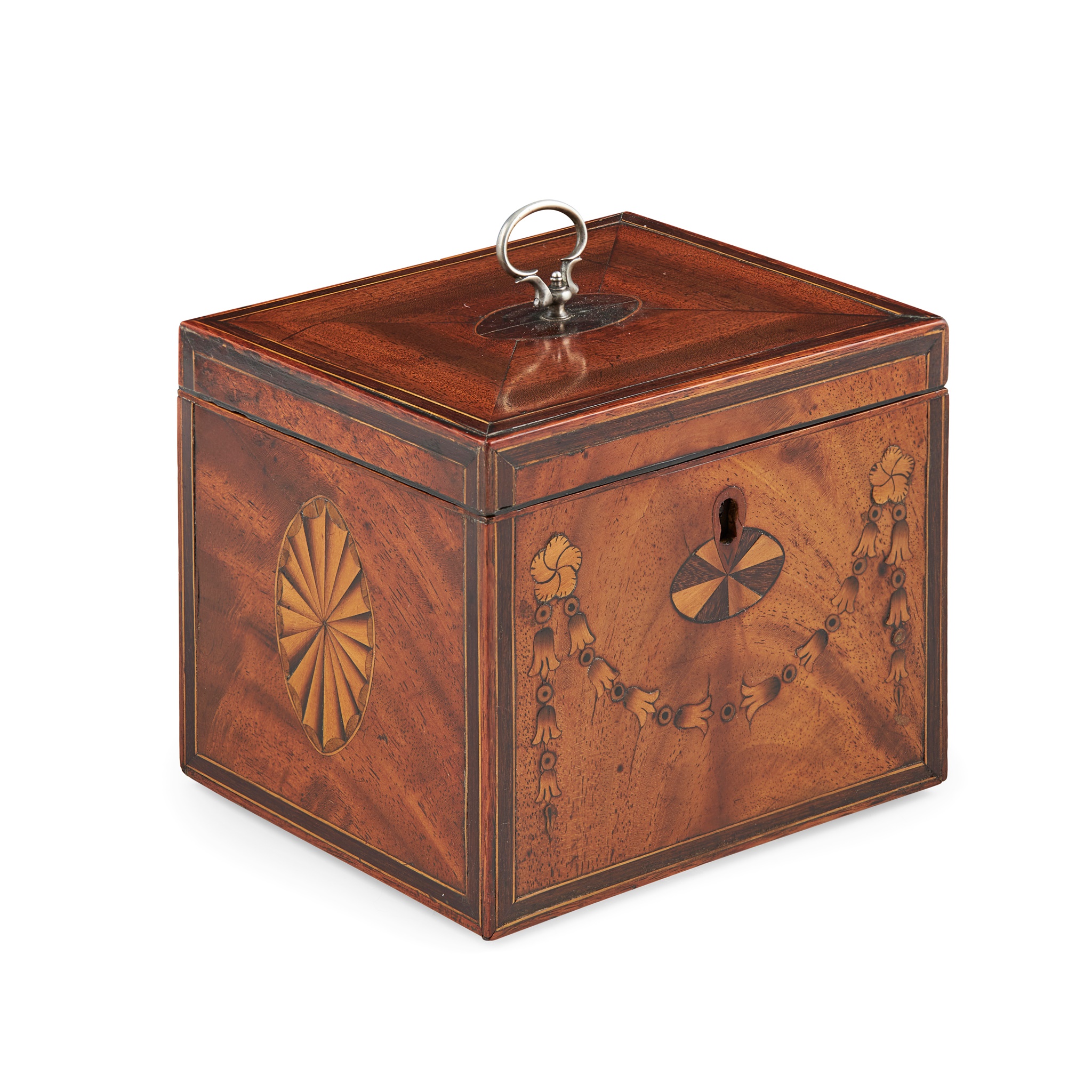 GEORGE III INLAID MAHOGANY TEA CADDY