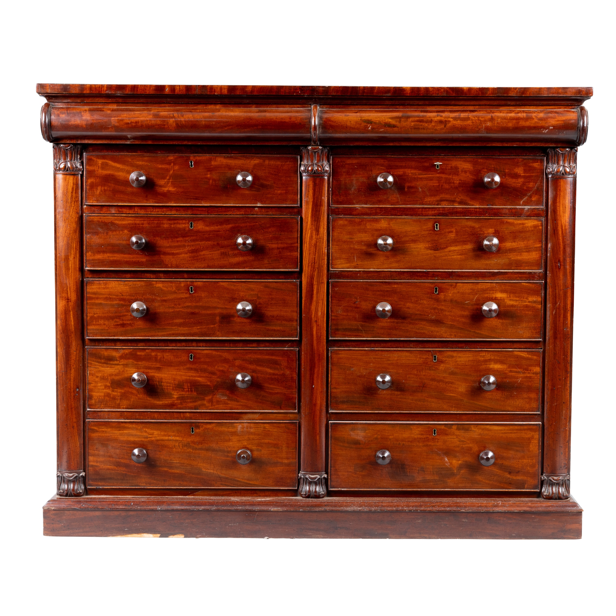 A SCOTTISH VICTORIAN MAHOGANY DOUBLE CHEST OF DRAWERS
