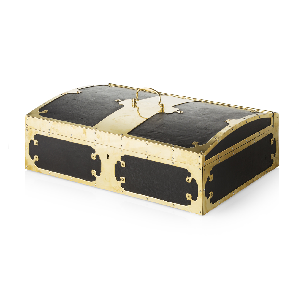 VICTORIAN LEATHER AND BRASS BOUND DOCUMENT BOX