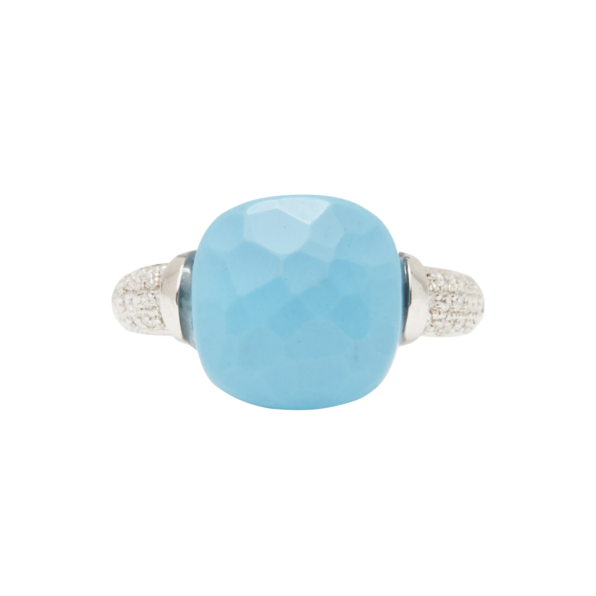 A turquoise and diamond set ring