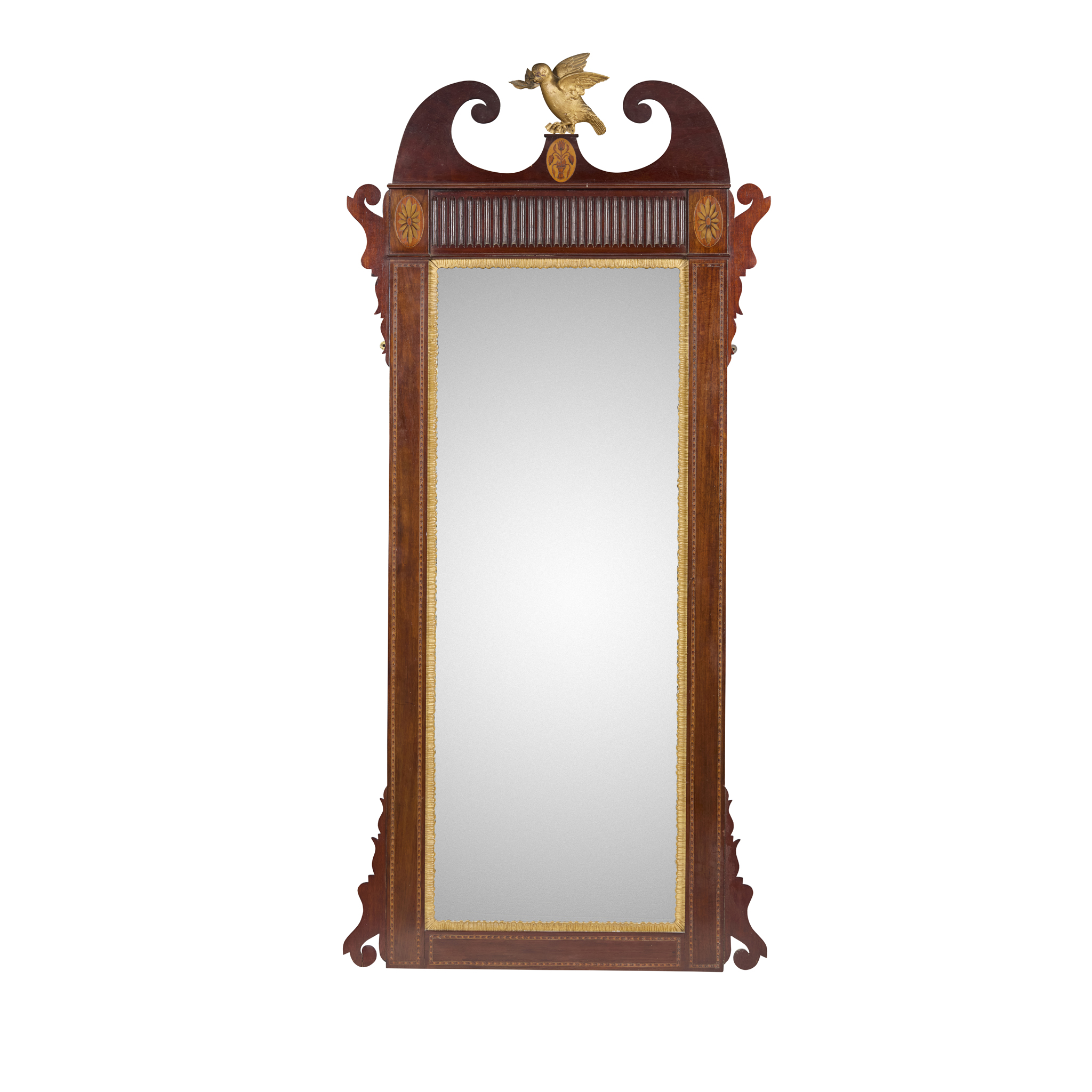 LARGE GEORGIAN STYLE MAHOGANY AND INLAID PIER MIRROR