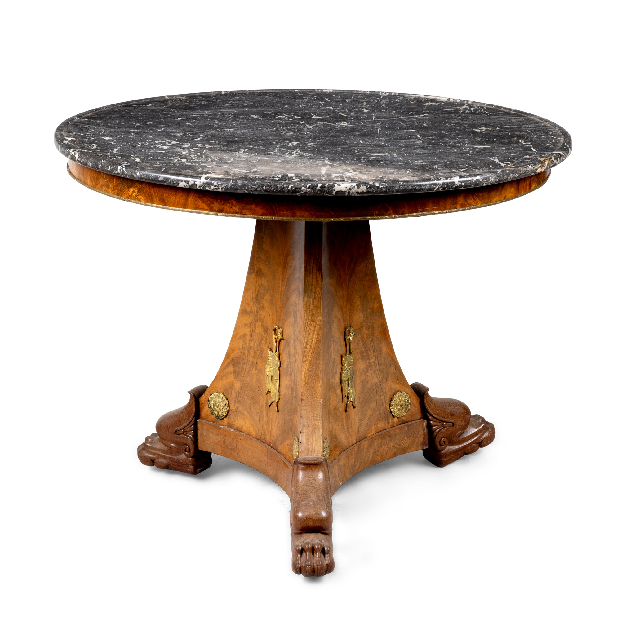 A FRENCH MAHOGANY AND MARBLE TOPPED GUERIDON