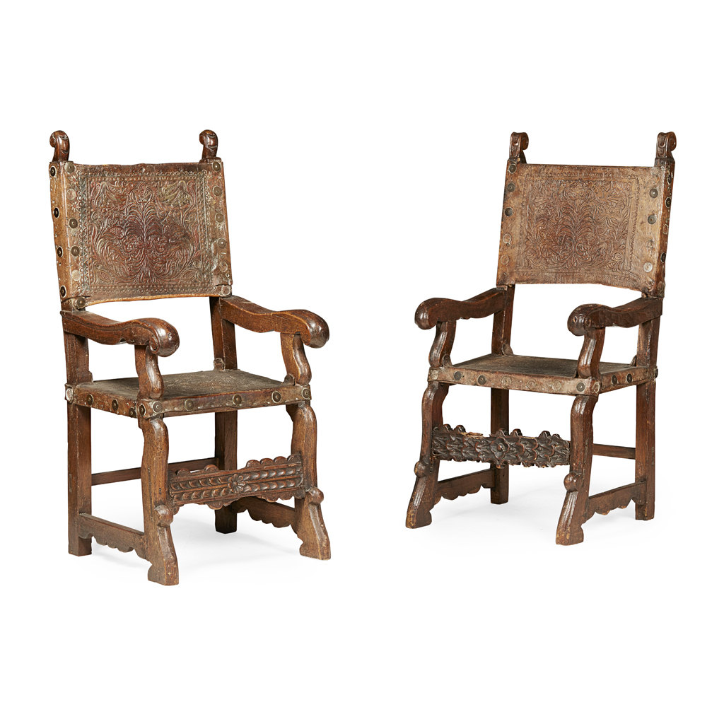 PAIR OF SPANISH WALNUT ARMCHAIRS