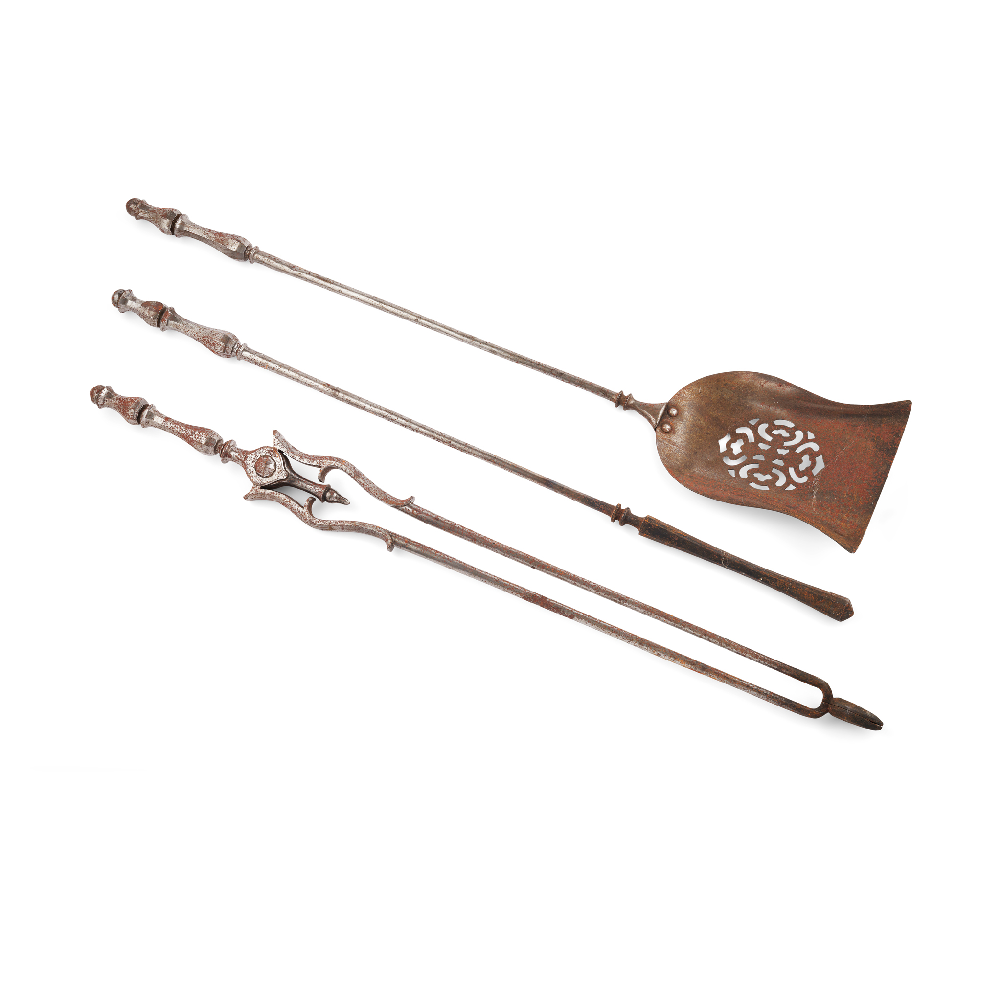 SET OF THREE GEORGIAN STEEL FIRE IRONS