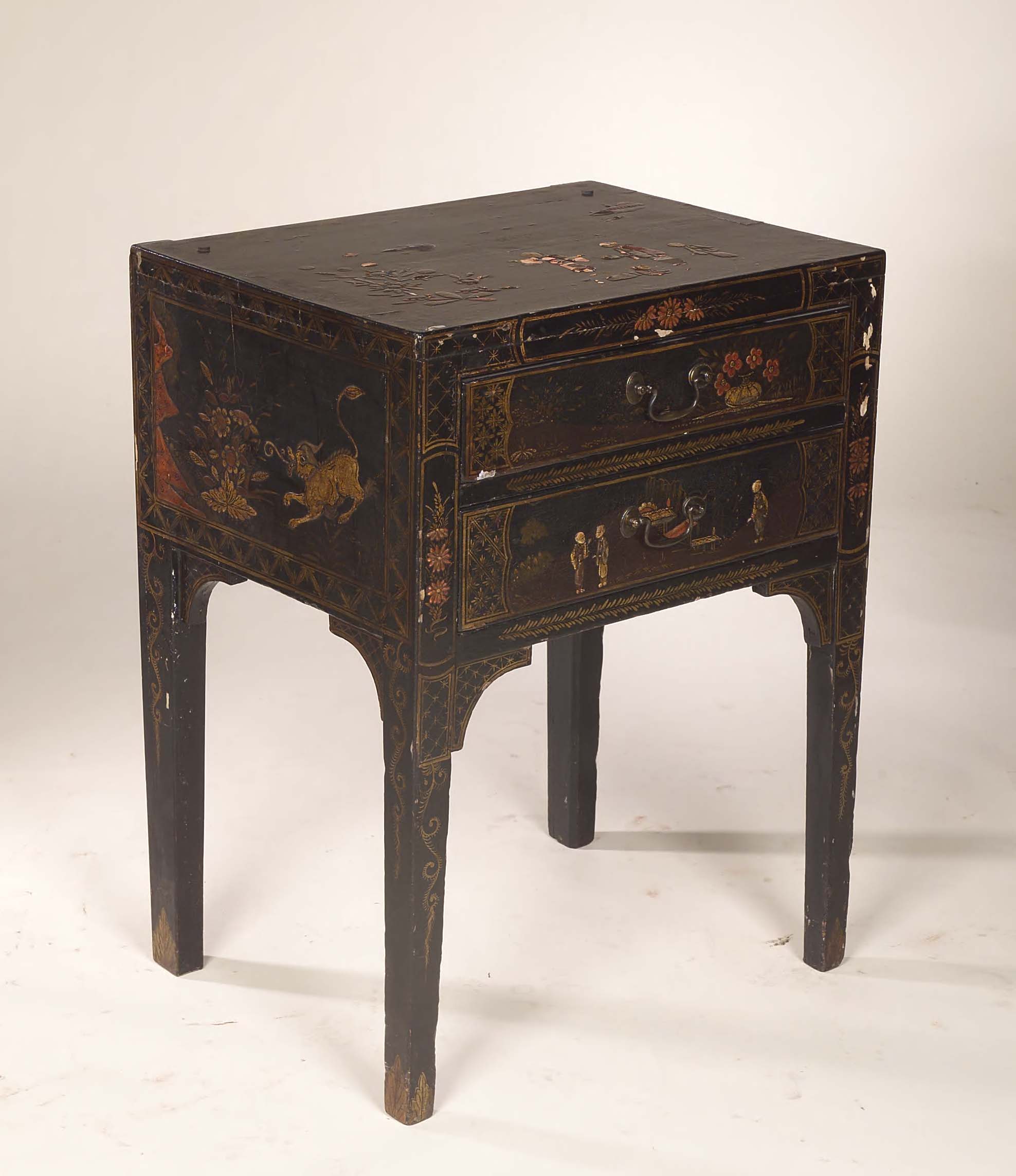 A George III Japanned side cabinet,