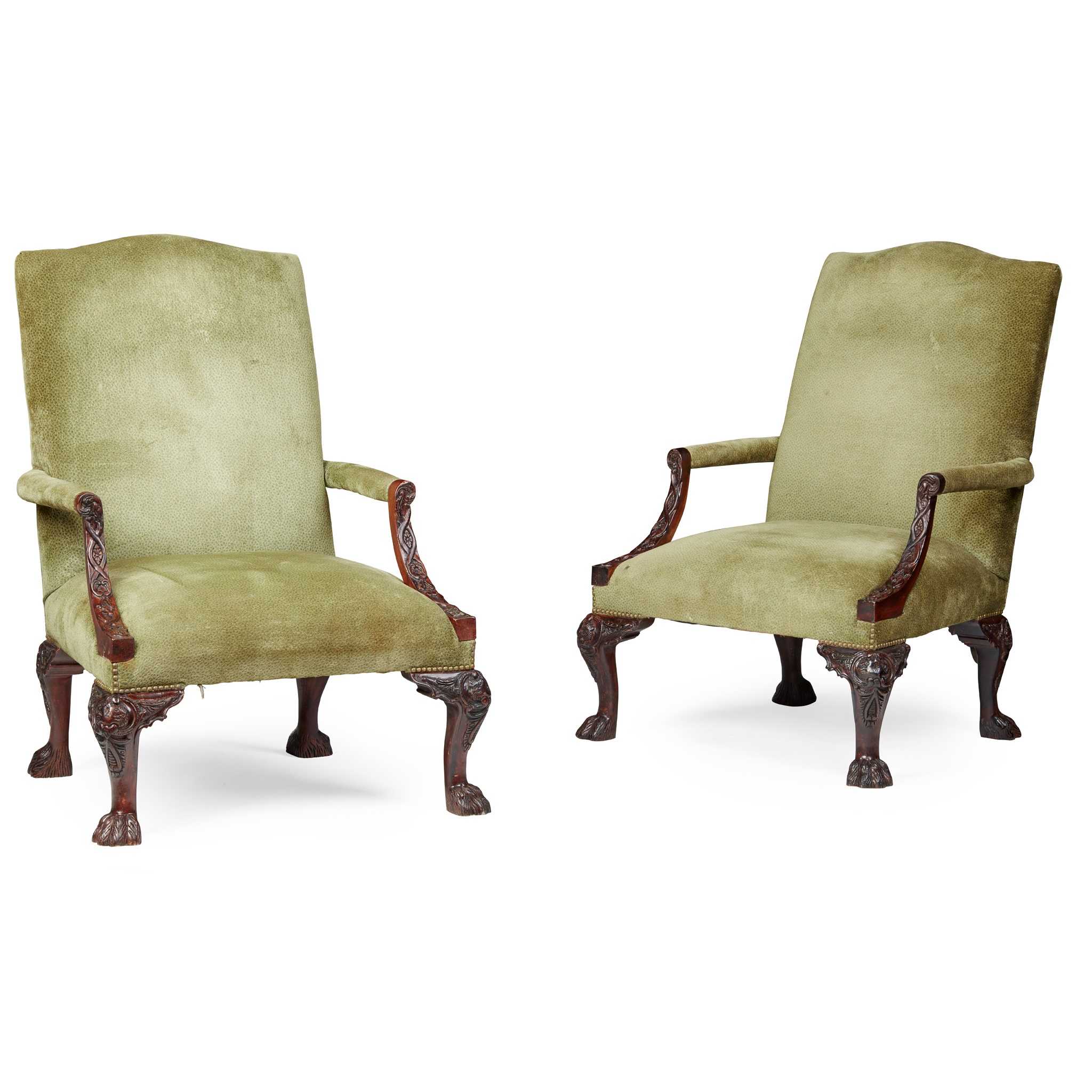 PAIR OF GEORGE II STYLE MAHOGANY GAINSBOROUGH ARMCHAIRS