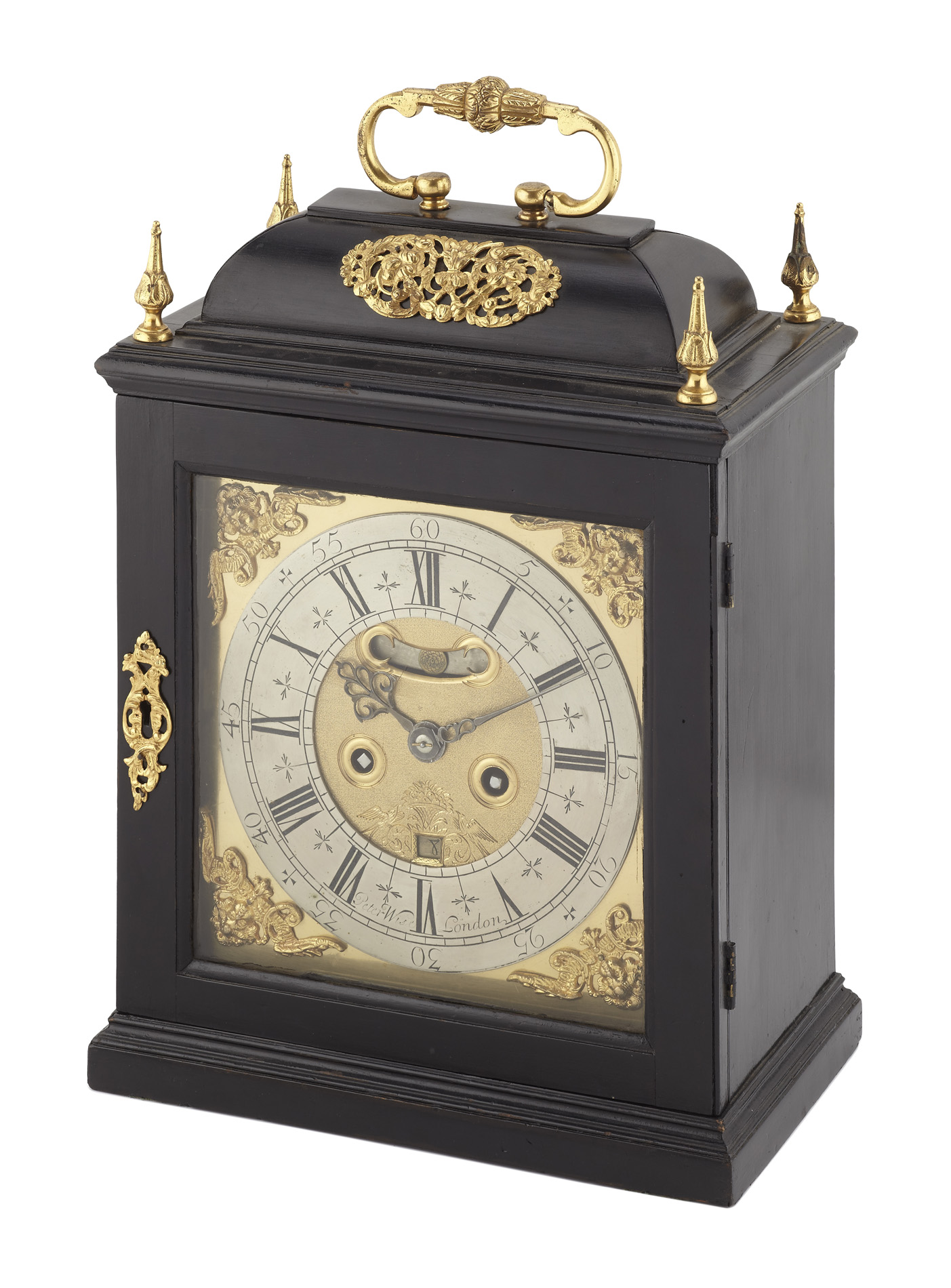 QUEEN ANNE EBONISED BRACKET CLOCK BY PETER WISE, LONDON