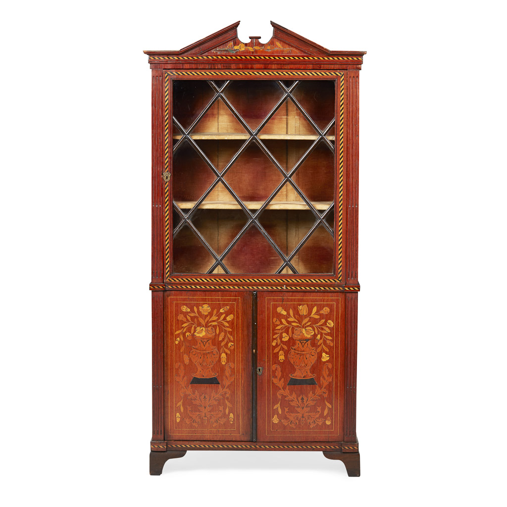 DUTCH MARQUETRY MAHOGANY BOOKCASE CABINET