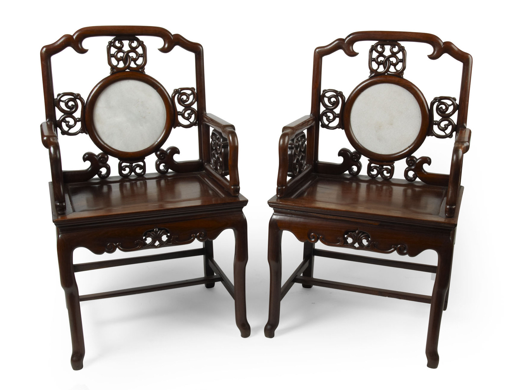 PAIR OF CHINESE CARVED HARDWOOD ARMCHAIRS