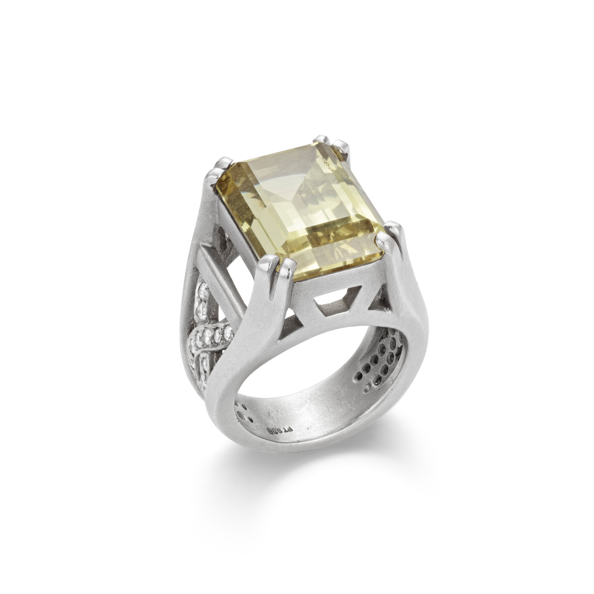 A beryl and diamond set platinum ring, by Barry Kieselstein-Cord