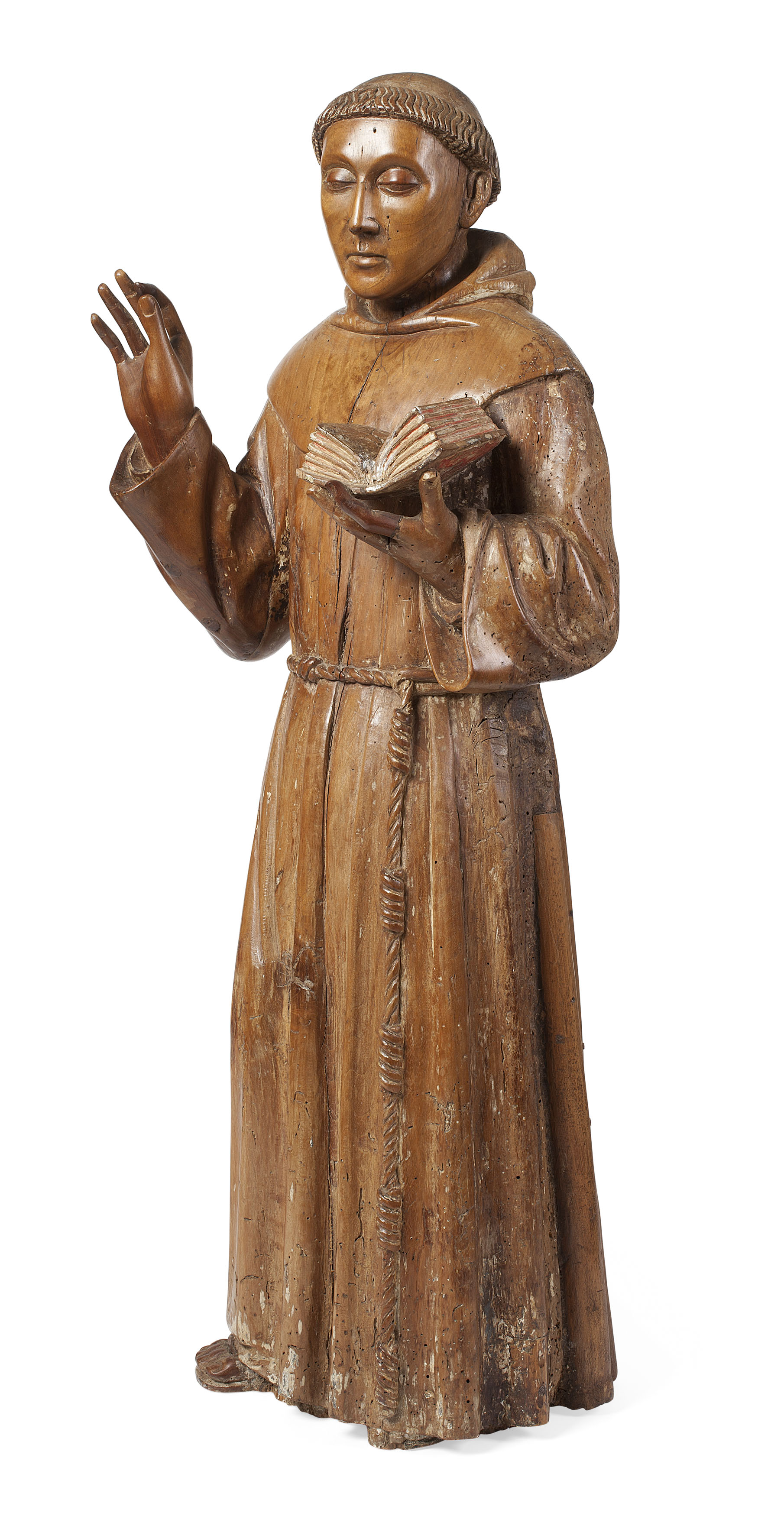 CONTINENTAL CARVED FRUITWOOD FIGURE OF SAINT FRANCIS