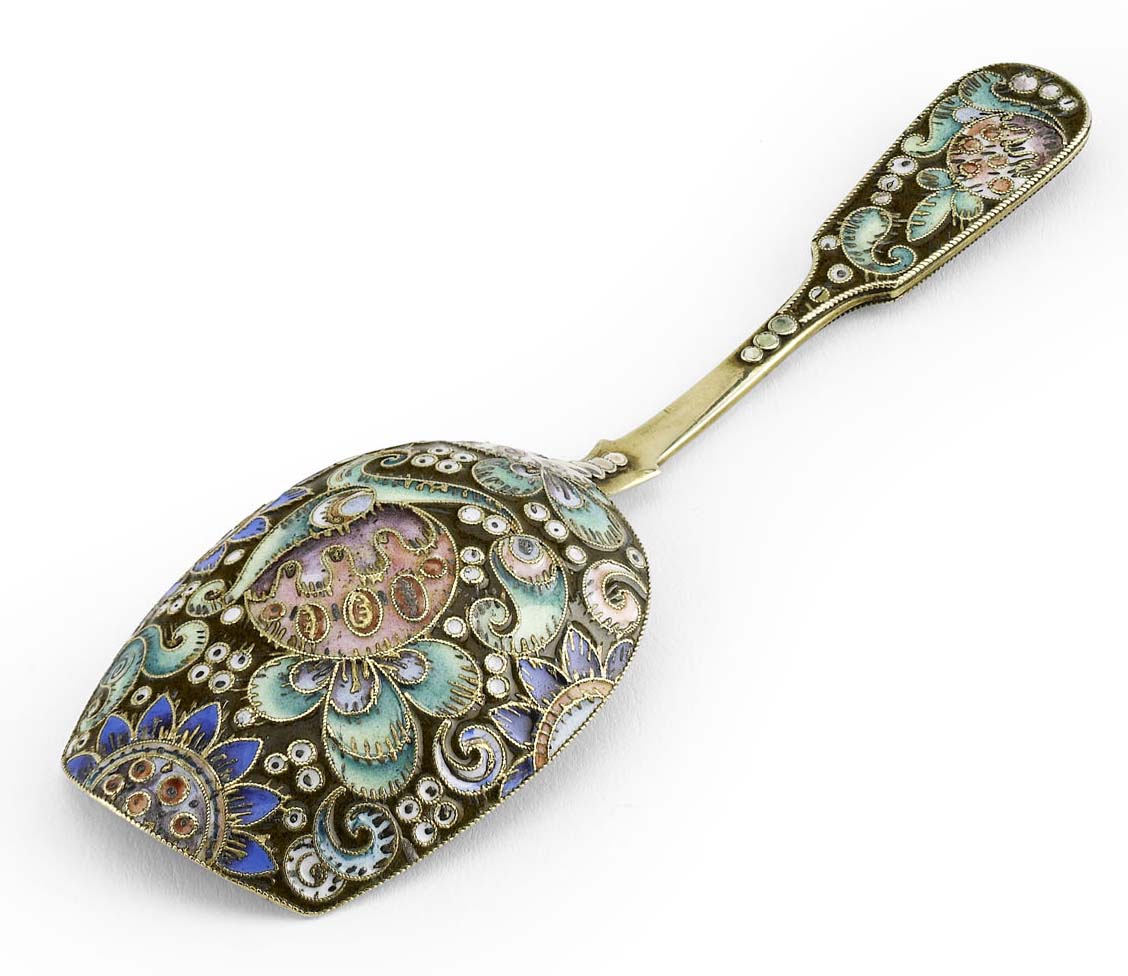 A Russian silver-gilt and shaded cloisonné enamel tea-caddy