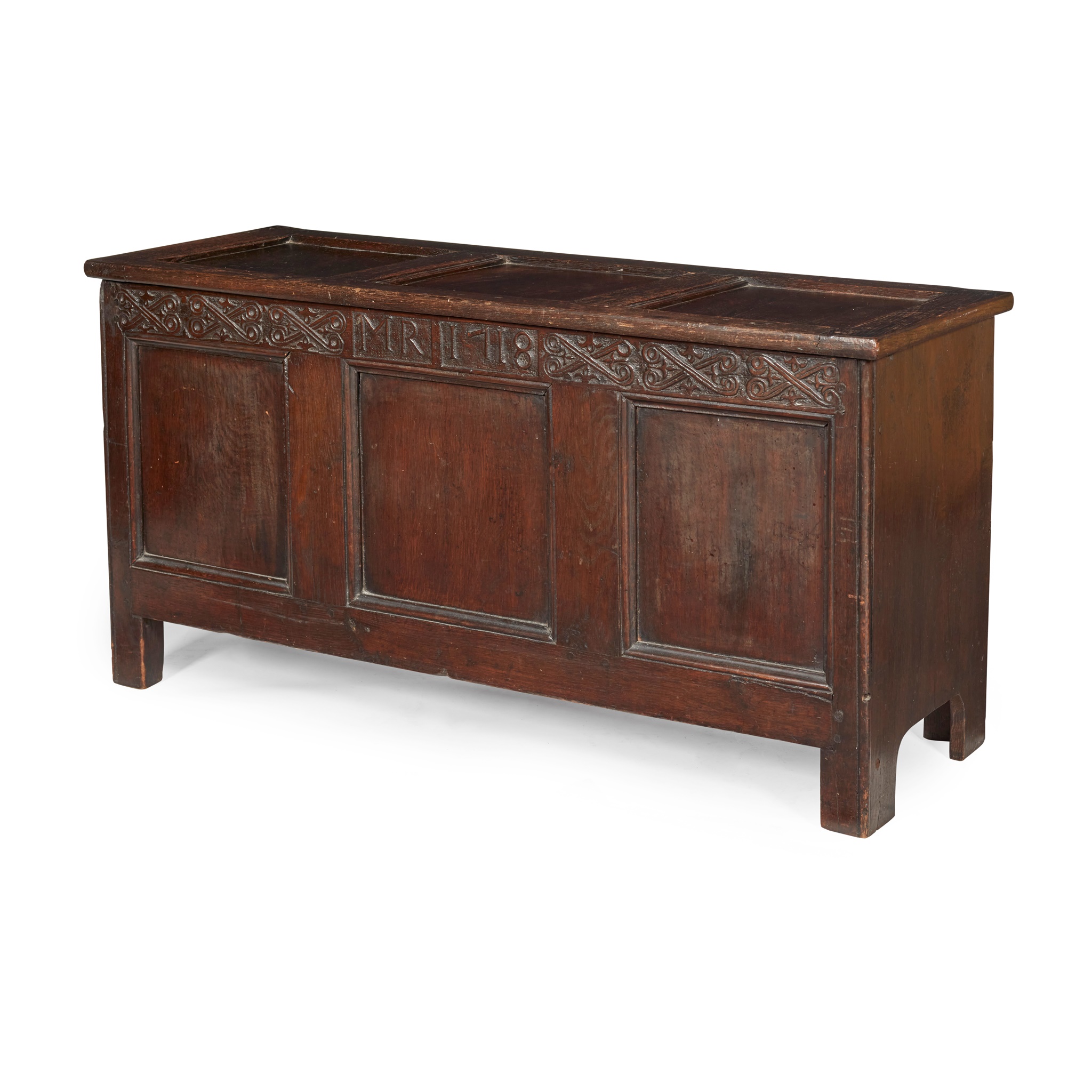 EARLY GEORGIAN THREE PANEL OAK COFFER