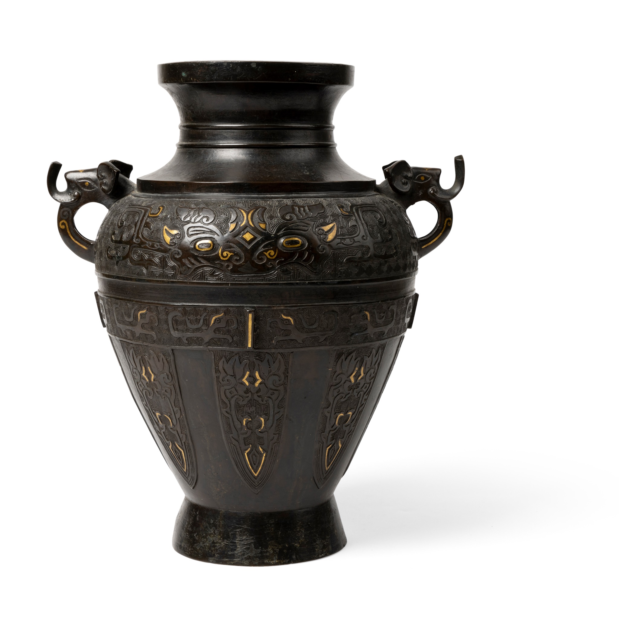 ARCHAISTIC PARCEL-GILT BRONZE VESSEL, LEI