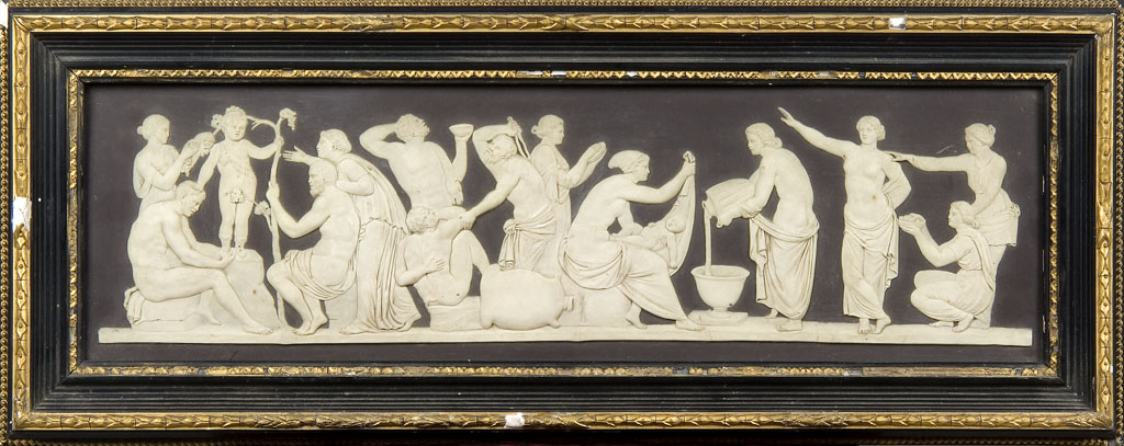 The Education of Bacchus: a Wedgwood black jasperware plaque, early 19th century