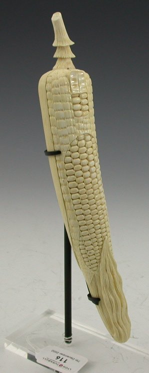 A Japanese carved ivory corn on the cob