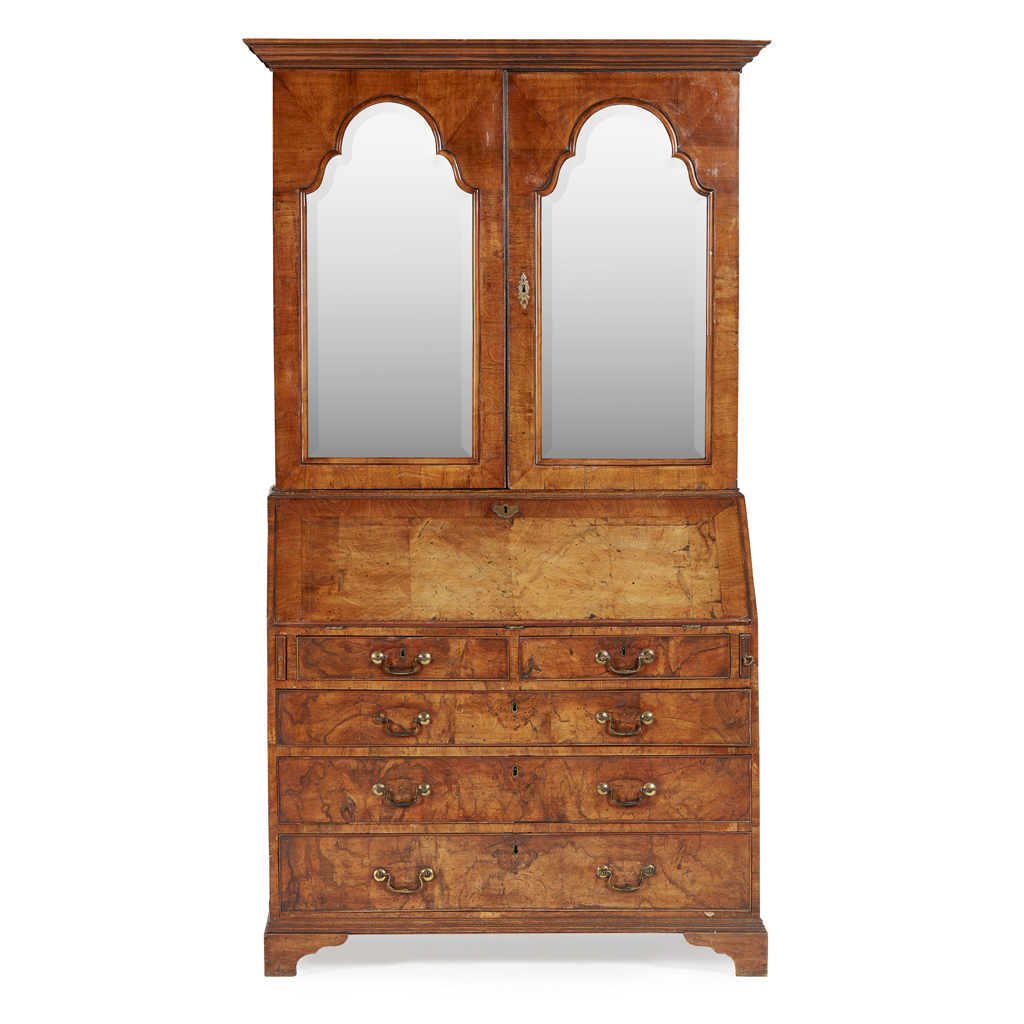 GEORGE I WALNUT BUREAU BOOKCASE