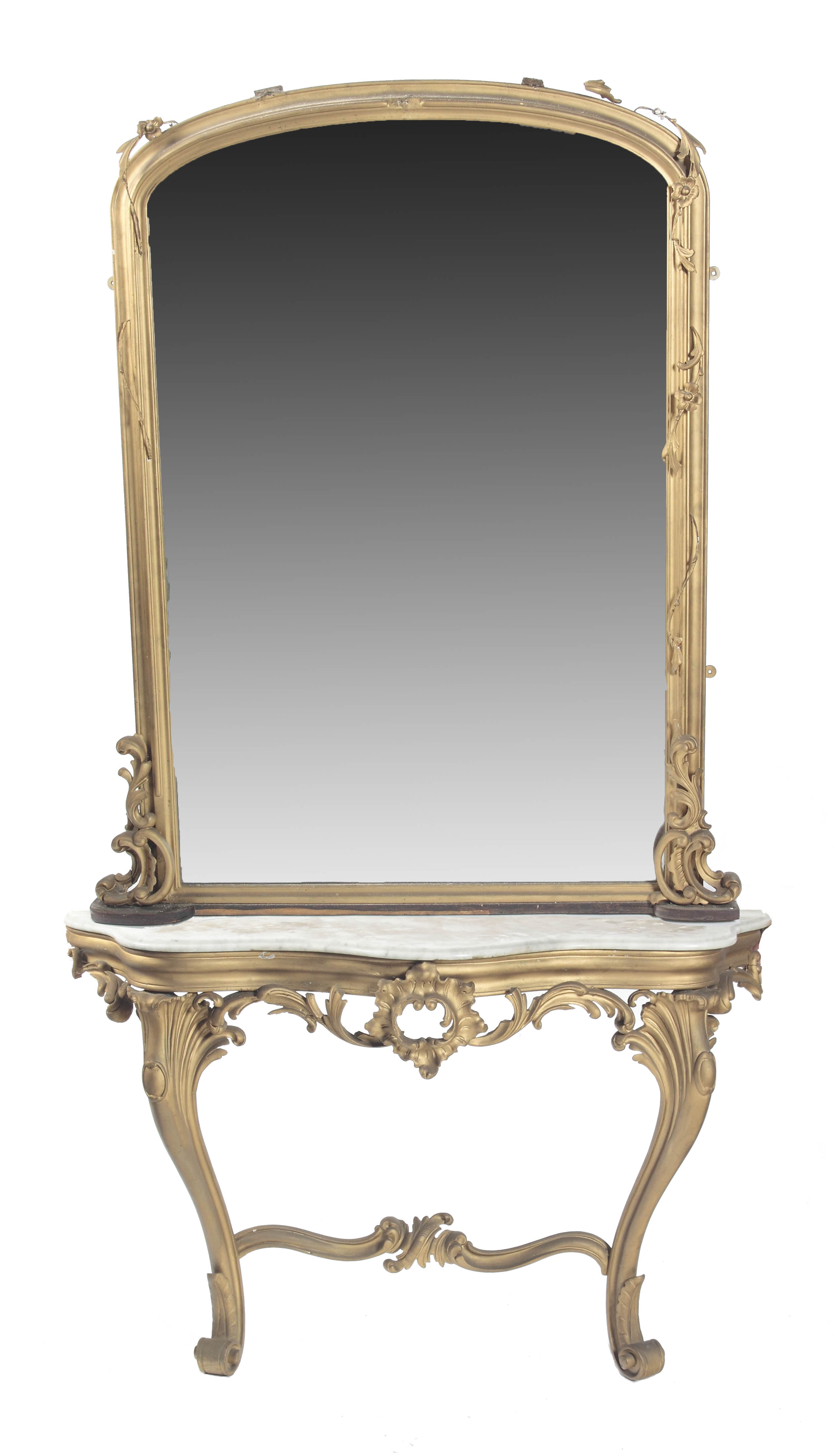 A Victorian marble top gilt console table and mirror