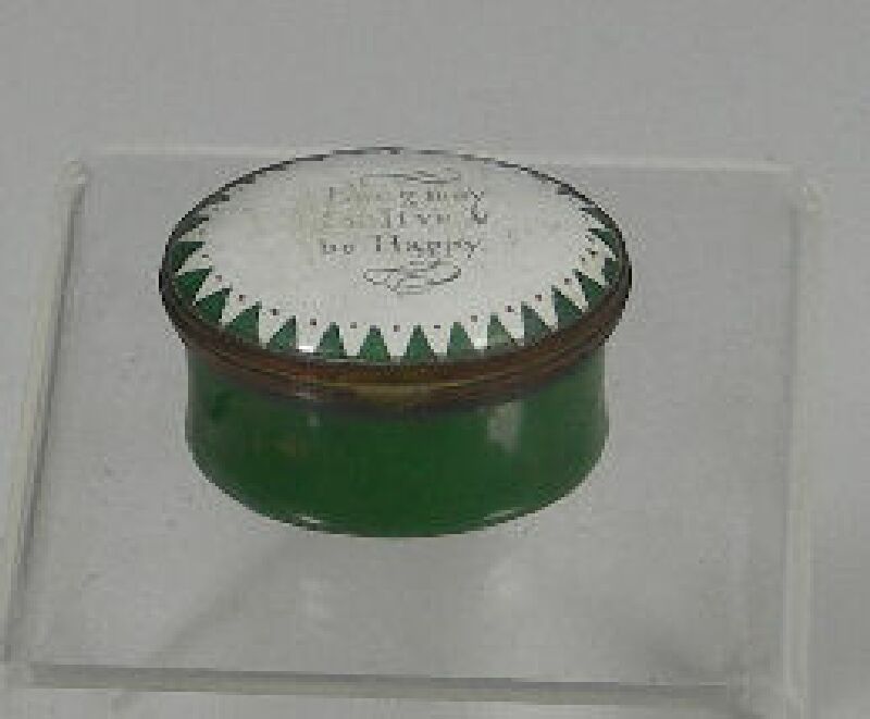 A Battersea enamel pill box