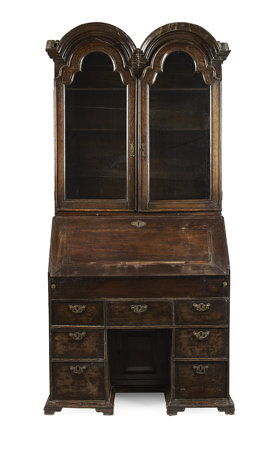 GEORGE I OAK DOUBLE DOME BUREAU BOOKCASE