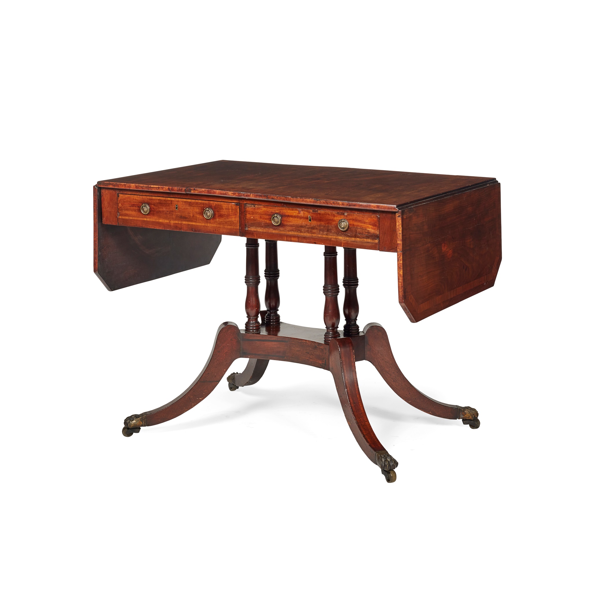 REGENCY STYLE MAHOGANY CROSSBANDED SOFA TABLE