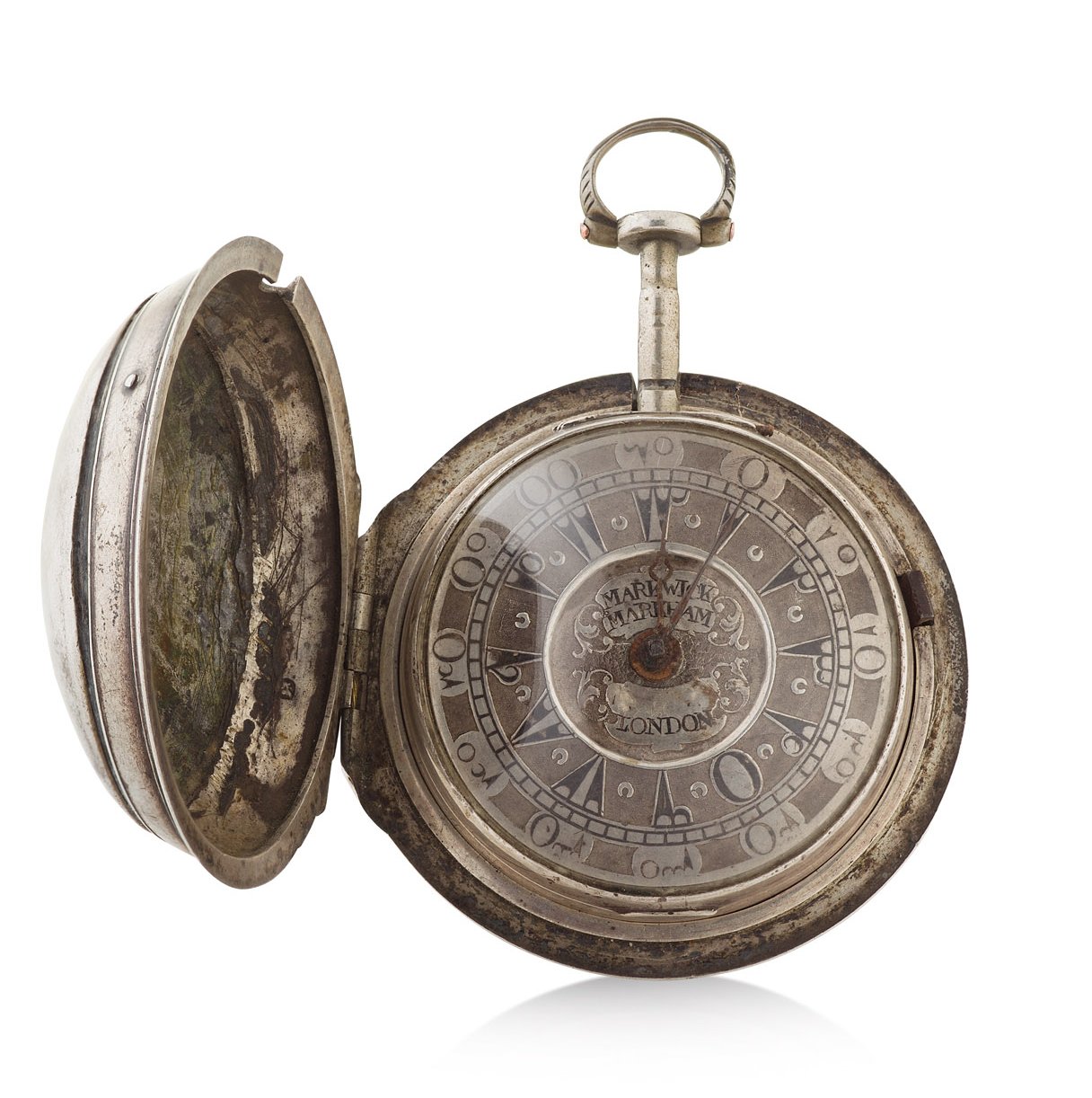 MARKWICK MARKHAM, LONDON - A silver pair cased pocket watch