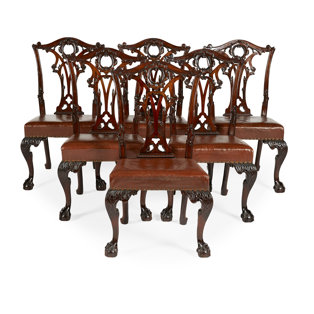 SET OF EIGHT CHIPPENDALE-STYLE DINING CHAIRS